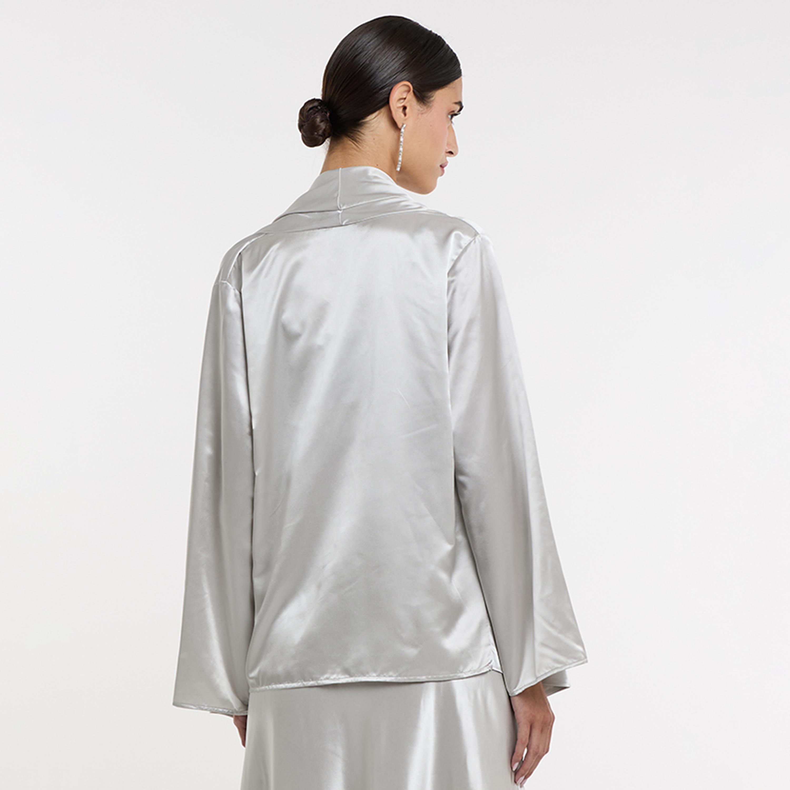 BCBG Silver Satin Flared Sleeves Open Front Shrug-women-clothing-shirtsandblouses-blouses-image-3