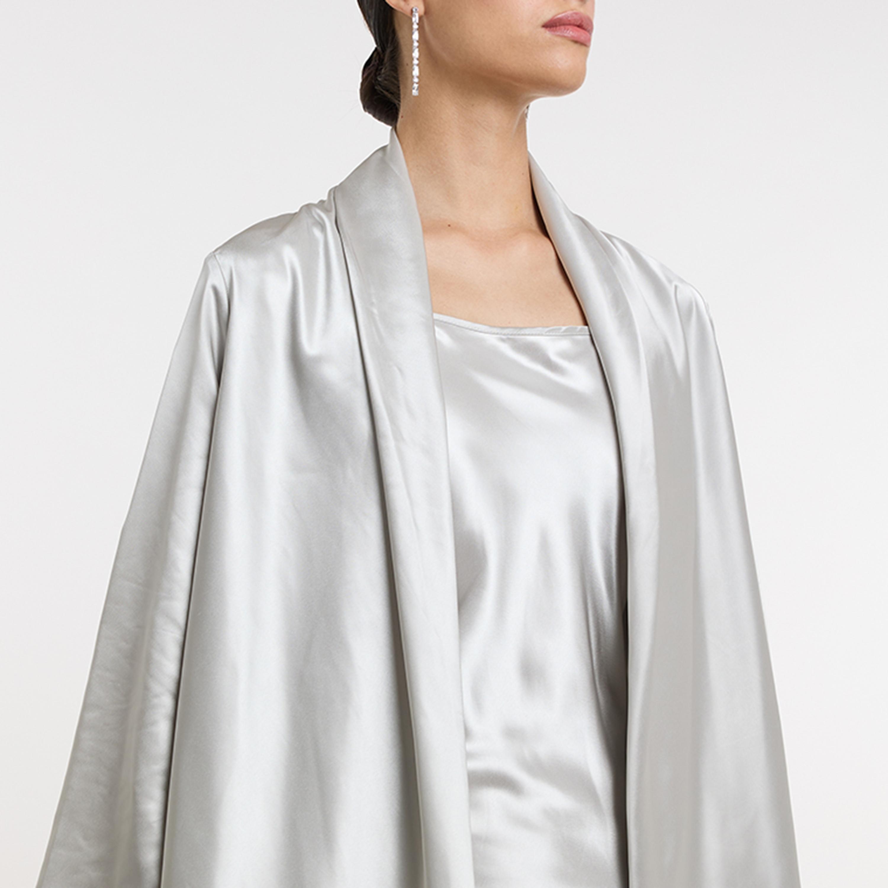 BCBG Silver Satin Flared Sleeves Open Front Shrug-women-clothing-shirtsandblouses-blouses-image-4