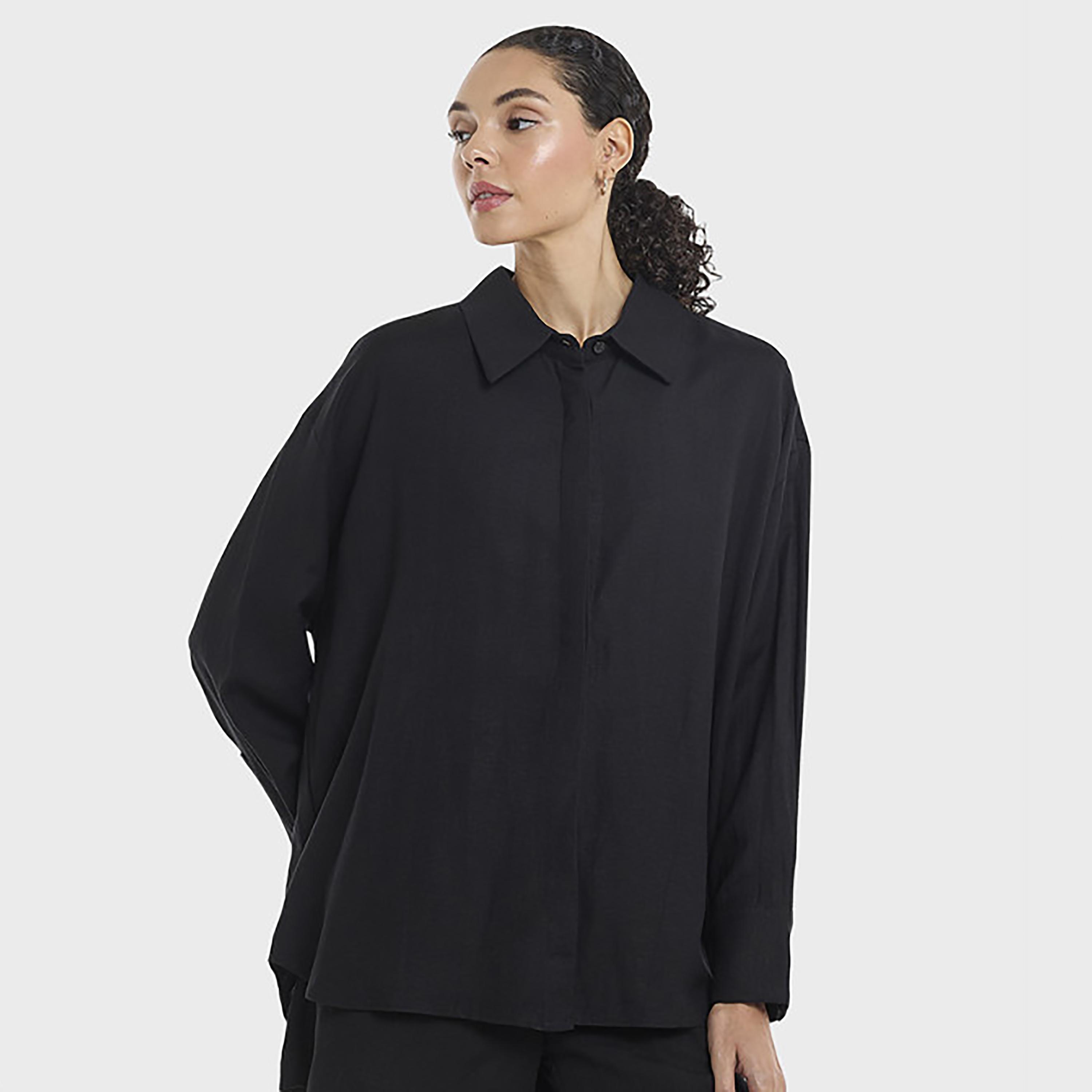 قميص نسائي بياقة وأكمام منسدلة من الكتان من بي سي بي جي-women-clothing-shirtsandblouses-shirts-image-1