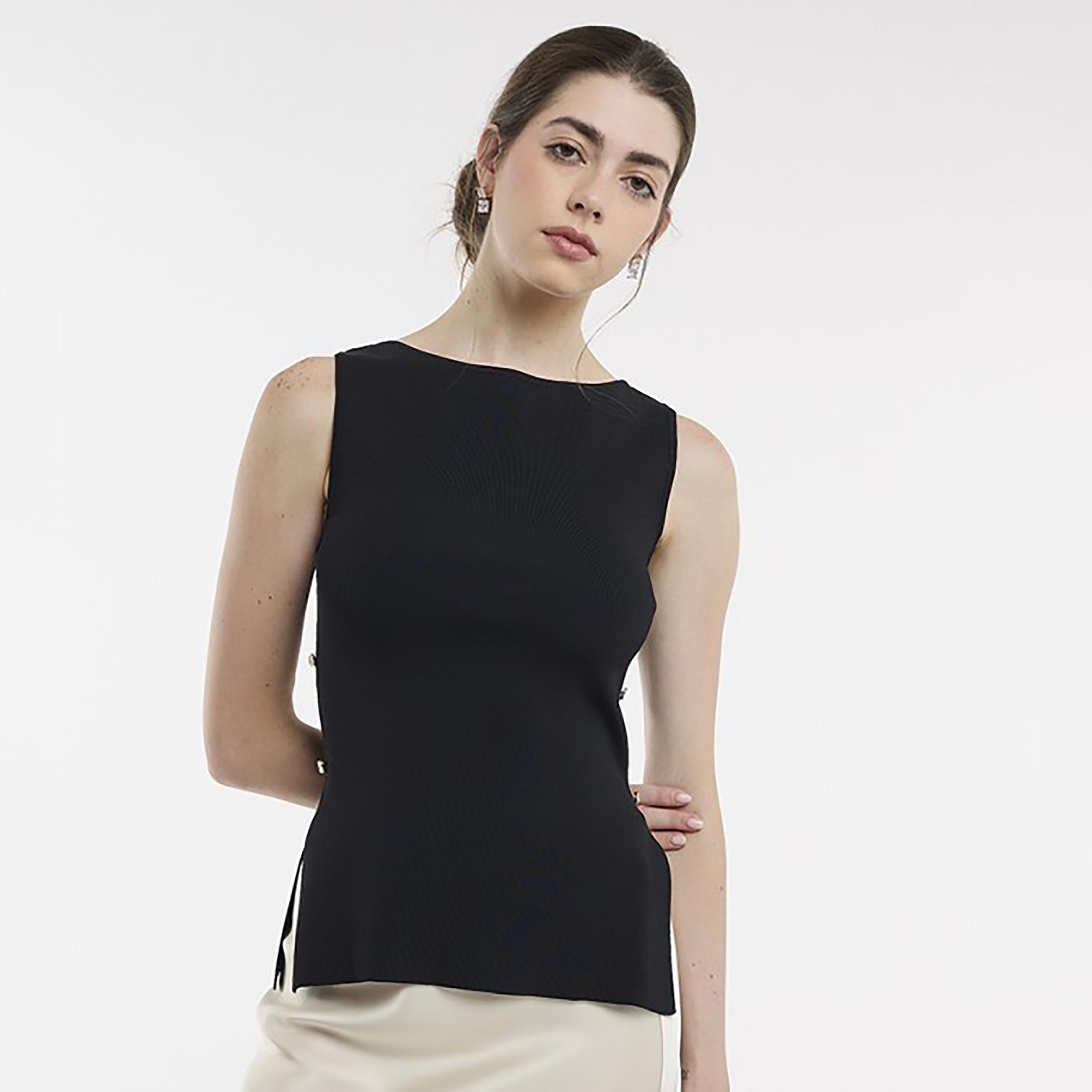 BCBG Black Knitted Sleeveless Women's Blouse-women-clothing-shirtsandblouses-blouses-image-1