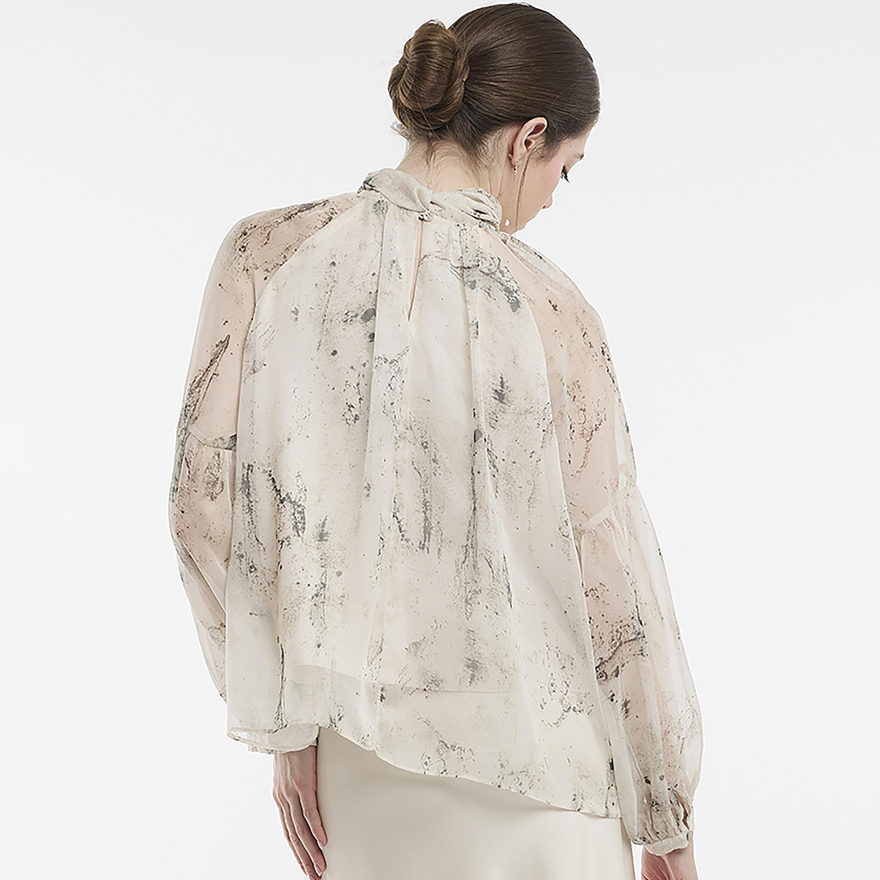BCBG Printed High Tie Neck Women's Top-women-clothing-shirtsandblouses-blouses-image-3