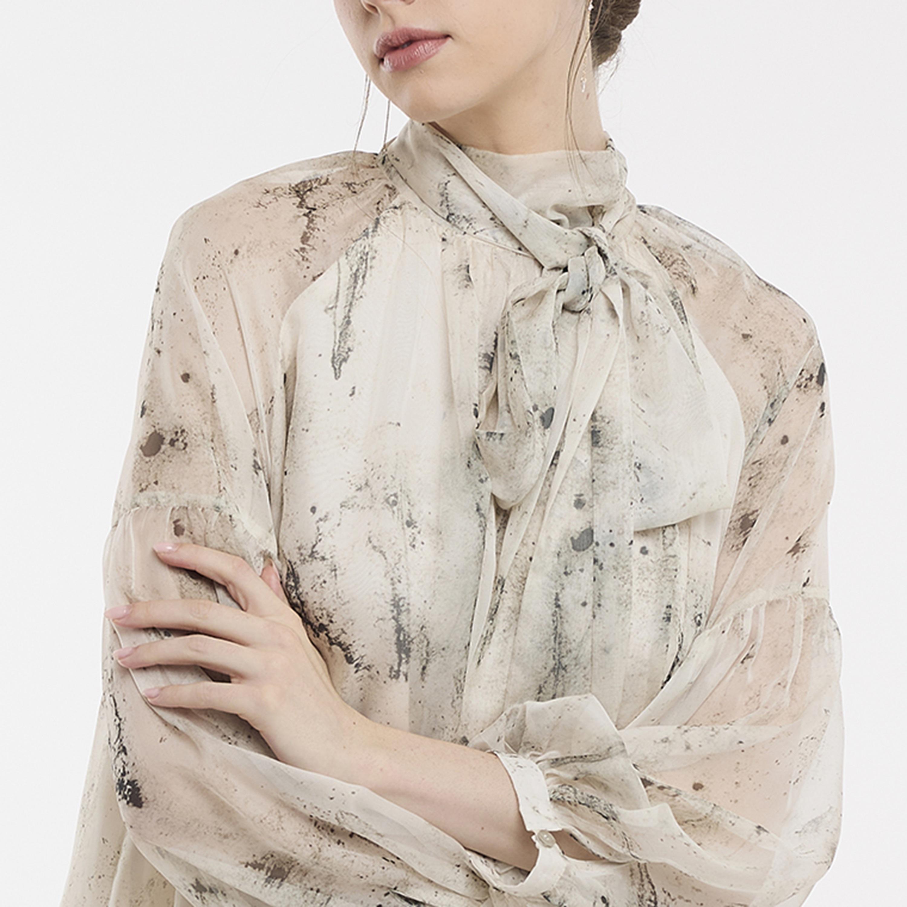BCBG Printed High Tie Neck Women's Top-women-clothing-shirtsandblouses-blouses-image-4