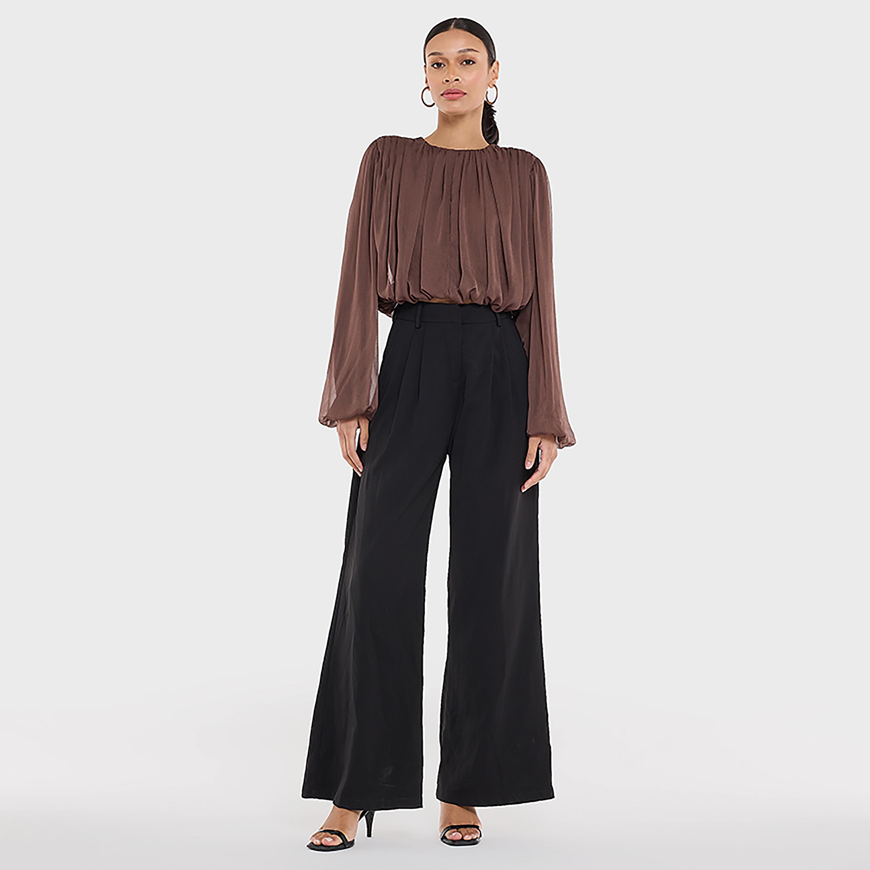 بلوزة نسائية بأكمام "بالون" وتصميم "روشد" بزمزمة لون أرجواني من بي سي بي جي-women-clothing-shirtsandblouses-blouses-image-2