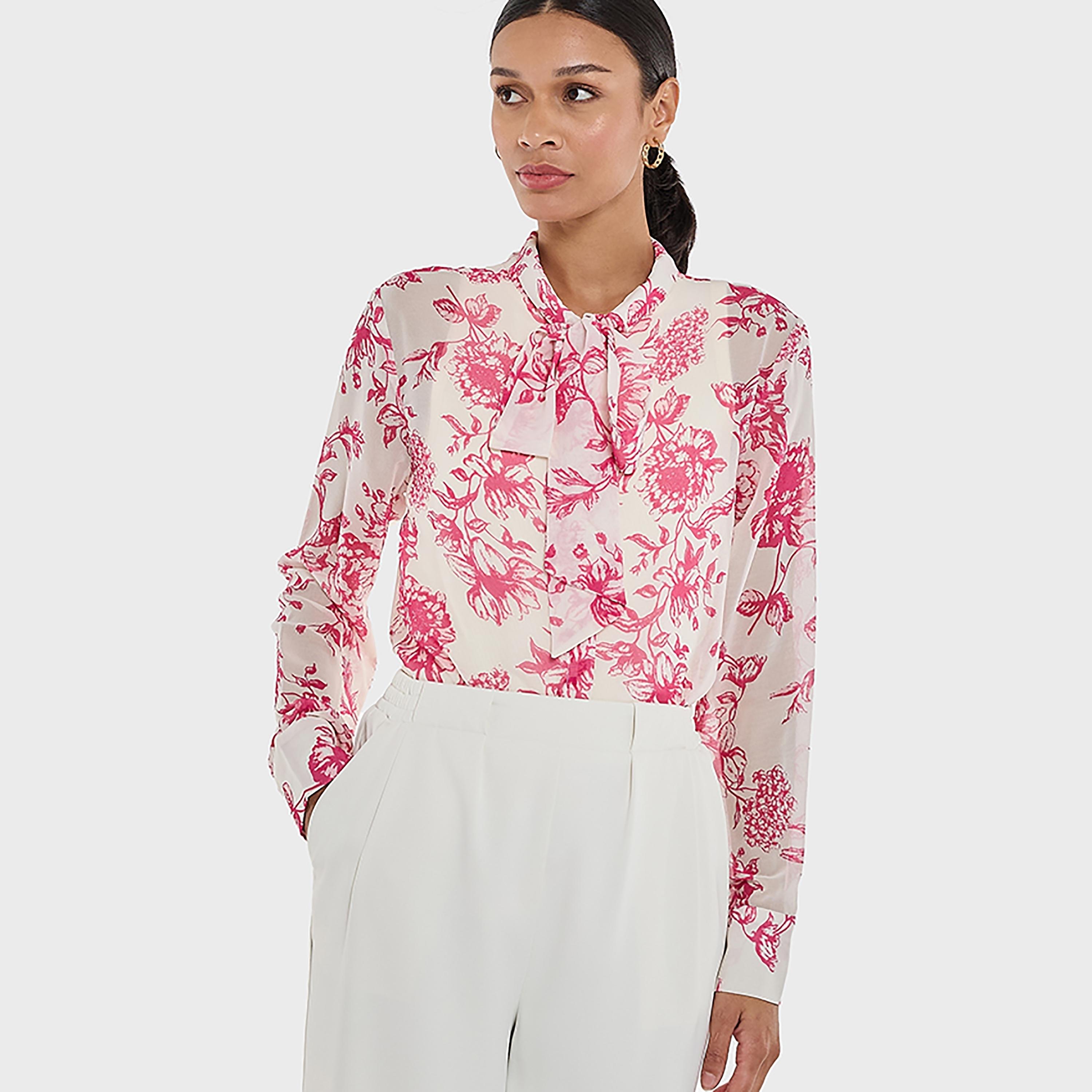 بلوزة وردية اللون بطبعة زهور ورقبة مربوطة للنساء من بي سي بي جي-women-clothing-shirtsandblouses-blouses-image-1