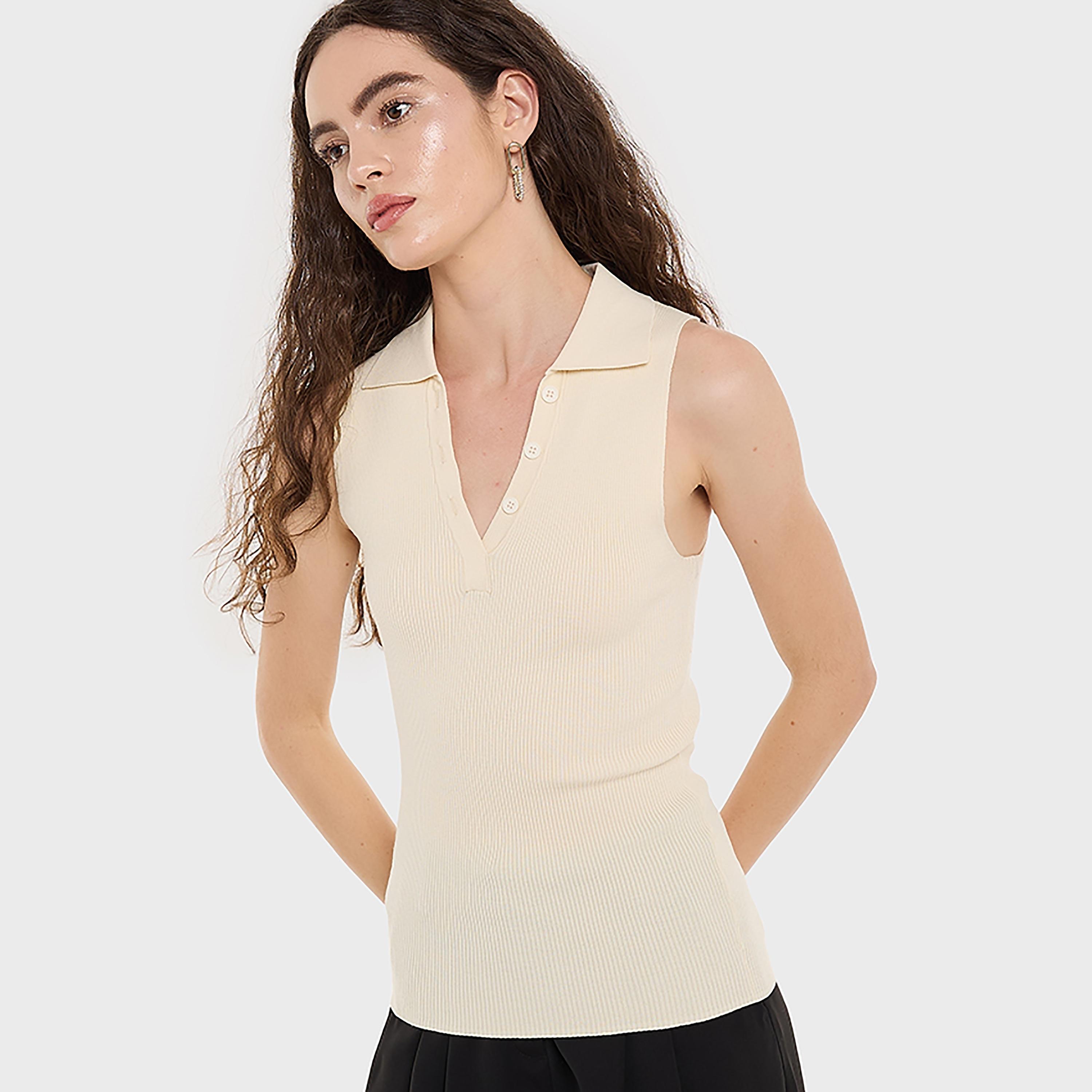 BCBG Ribbed Collared Women's Top-women-clothing-shirtsandblouses-blouses-image-9