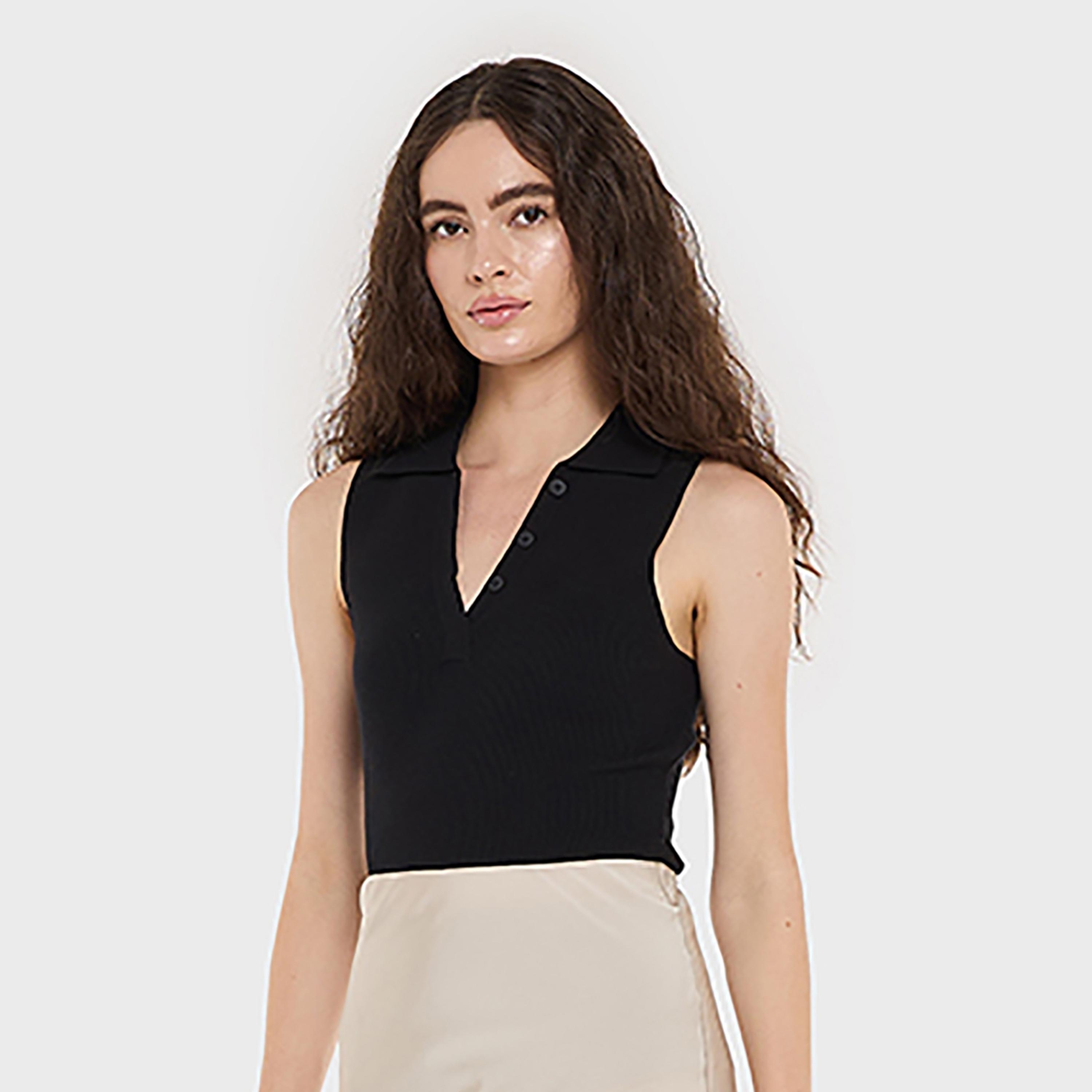 BCBG Ribbed Collared Women's Top-women-clothing-shirtsandblouses-blouses-image-1