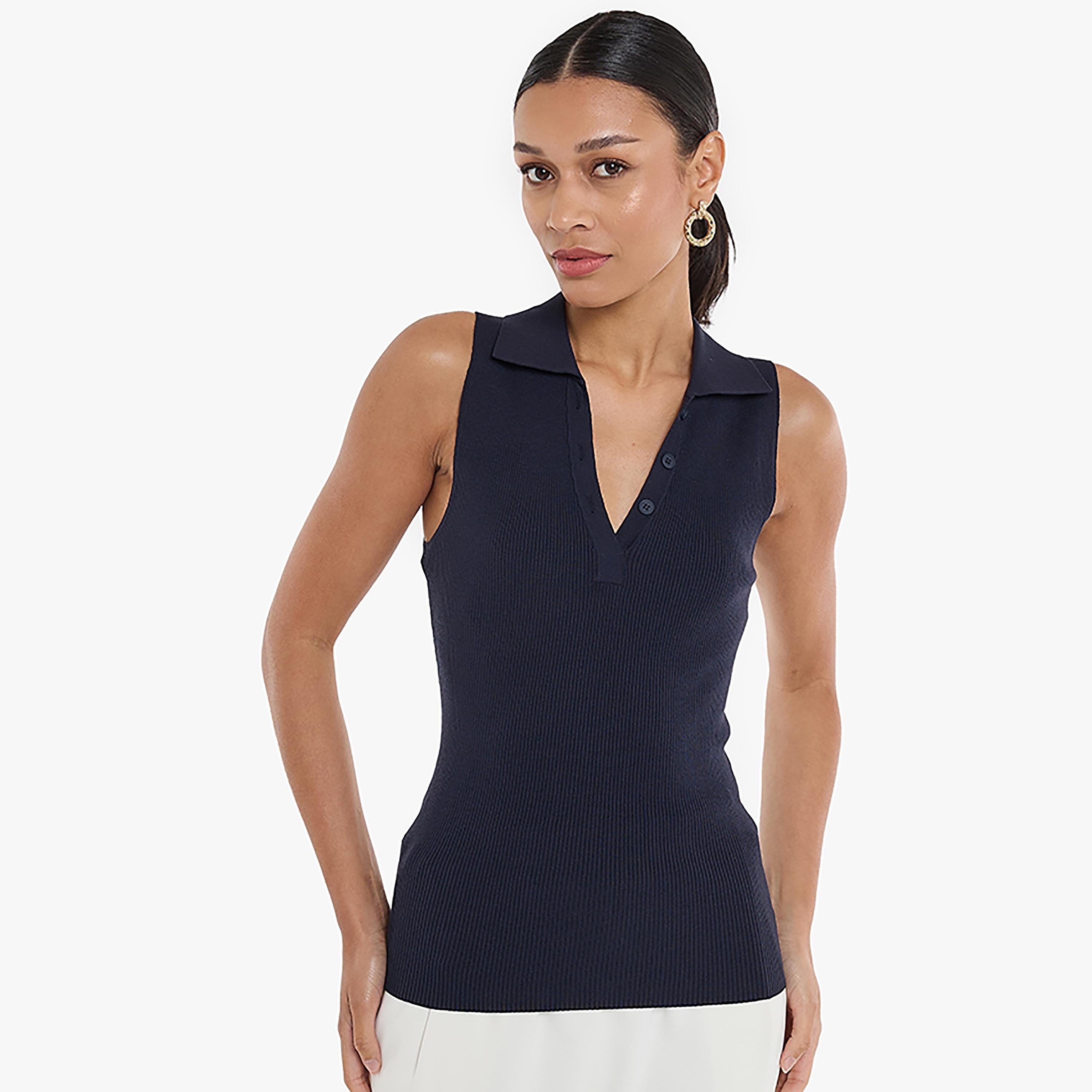 بلوزة نسائية بياقة مضلعة من بي سي بي جي-women-clothing-shirtsandblouses-blouses-image-1