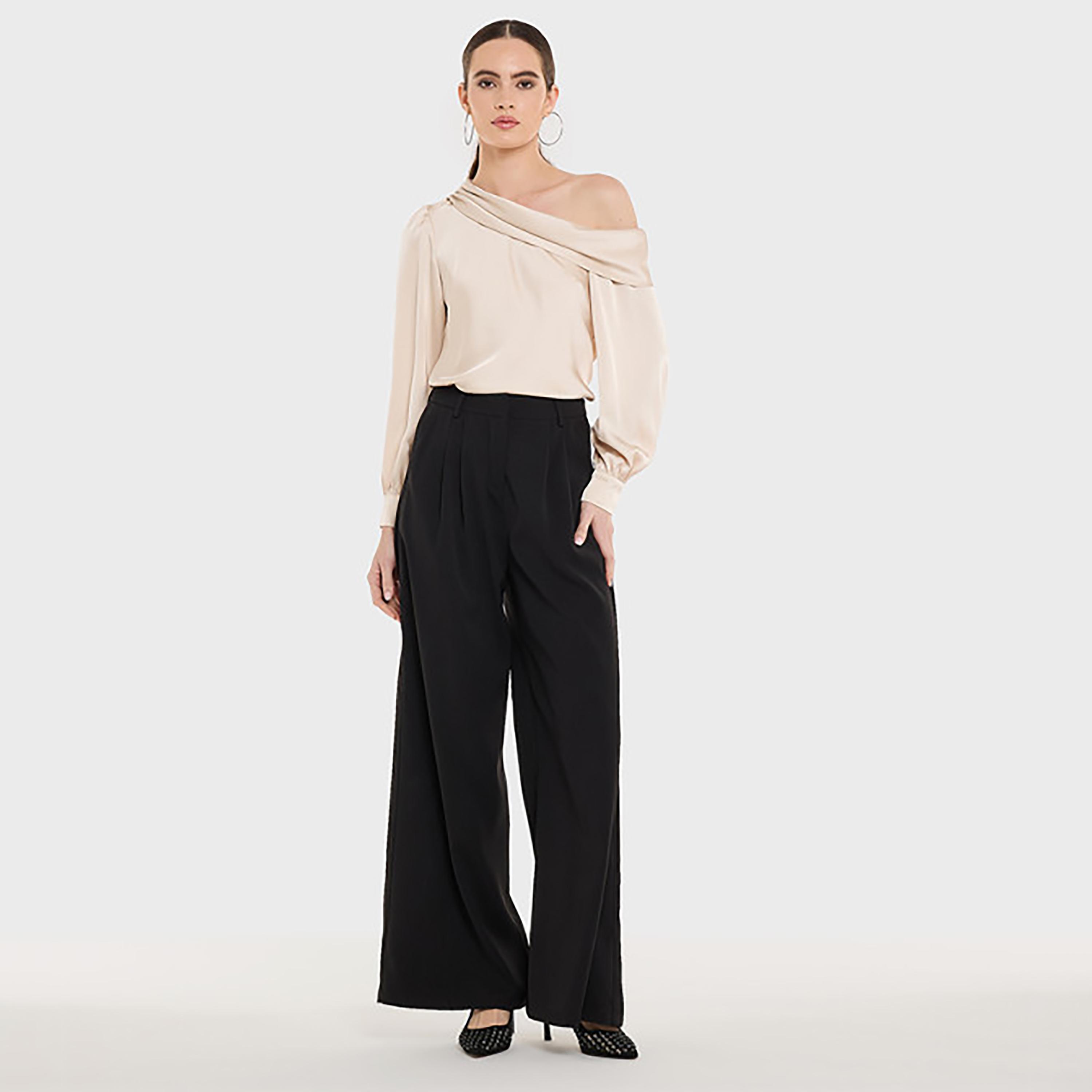 BCBG Satin One-Shoulder Puff Sleeves Women's Top-women-clothing-shirtsandblouses-blouses-image-2