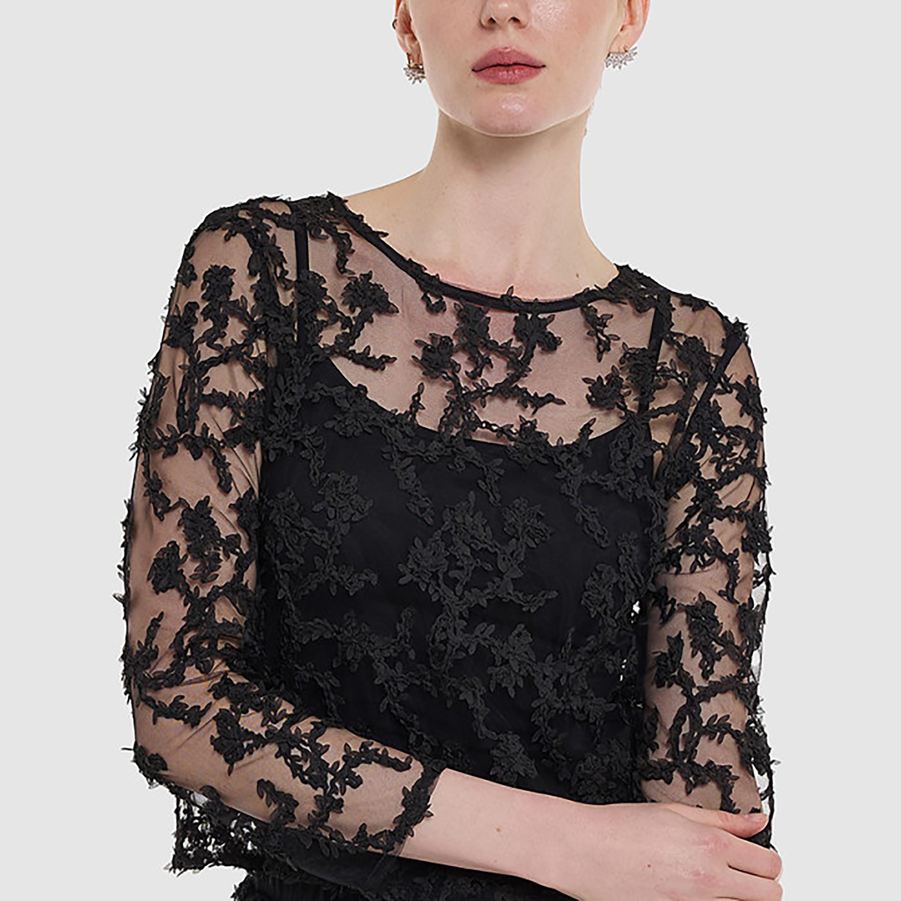 بلوزة نسائية شبكية "نت" شفافة بتطريز زهور لون أسود من بي سي بي جي-women-clothing-shirtsandblouses-blouses-image-5