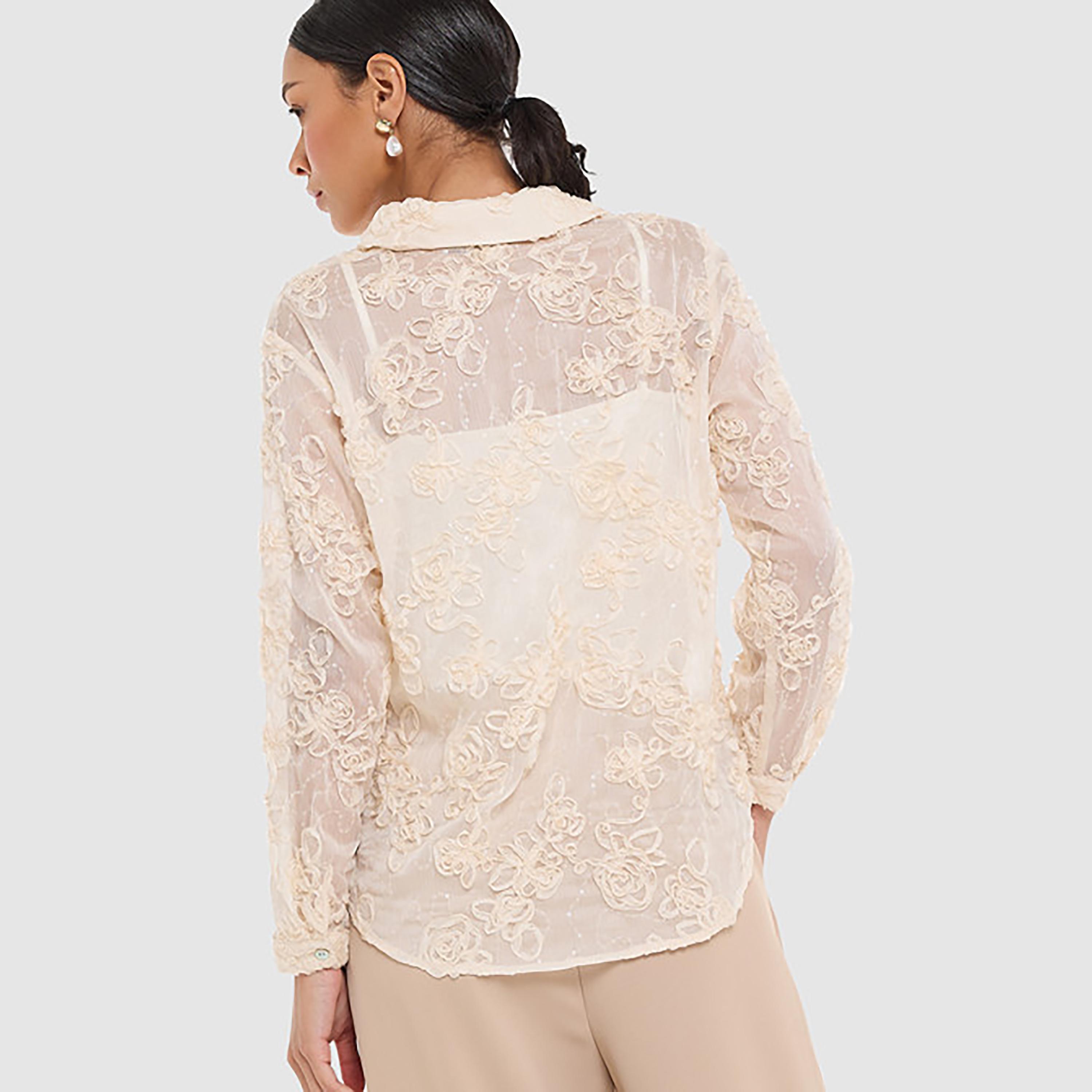 قميص نسائي بتطريز زهور وياقة وأكمام بأساور لون بيج من بي سي بي جي-women-clothing-shirtsandblouses-shirts-image-3