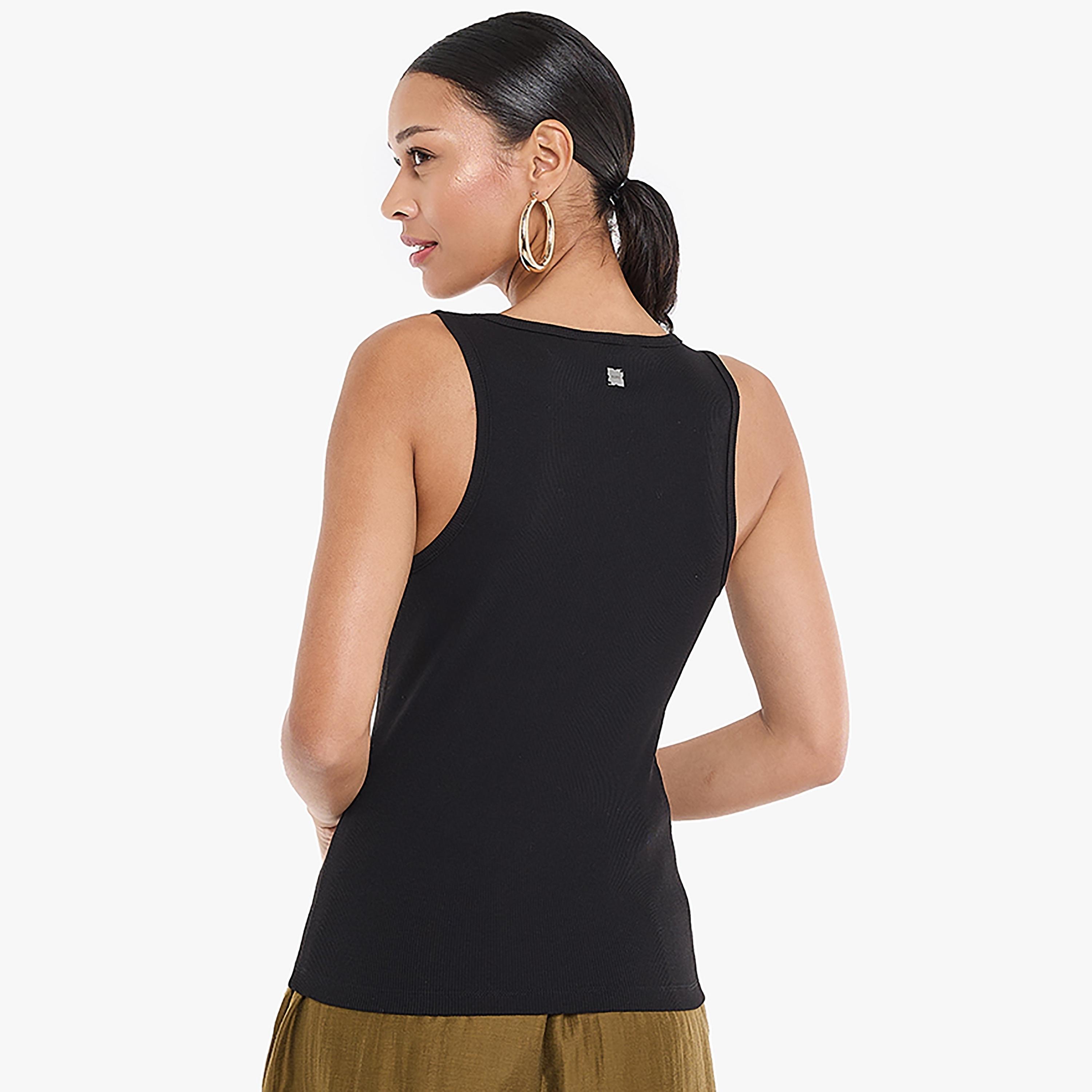 بلوزة نسائية بدون أكمام مضلعة بفتحة رقبة دائرية للنساء من بي سي بي جي-women-clothing-tshirts-image-3