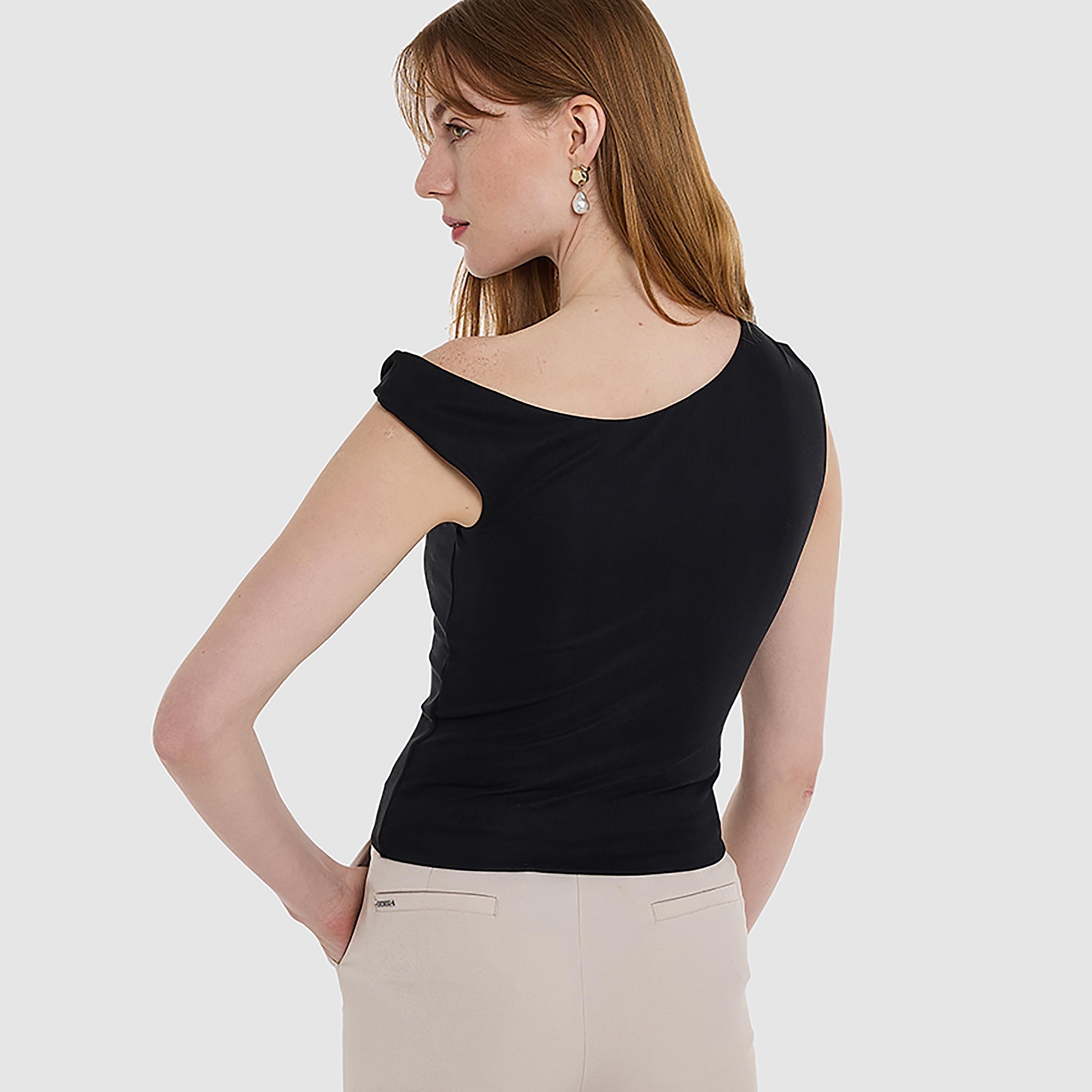 BCBG Ruched Asymmetric Neck Women's Top-women-clothing-shirtsandblouses-blouses-image-3