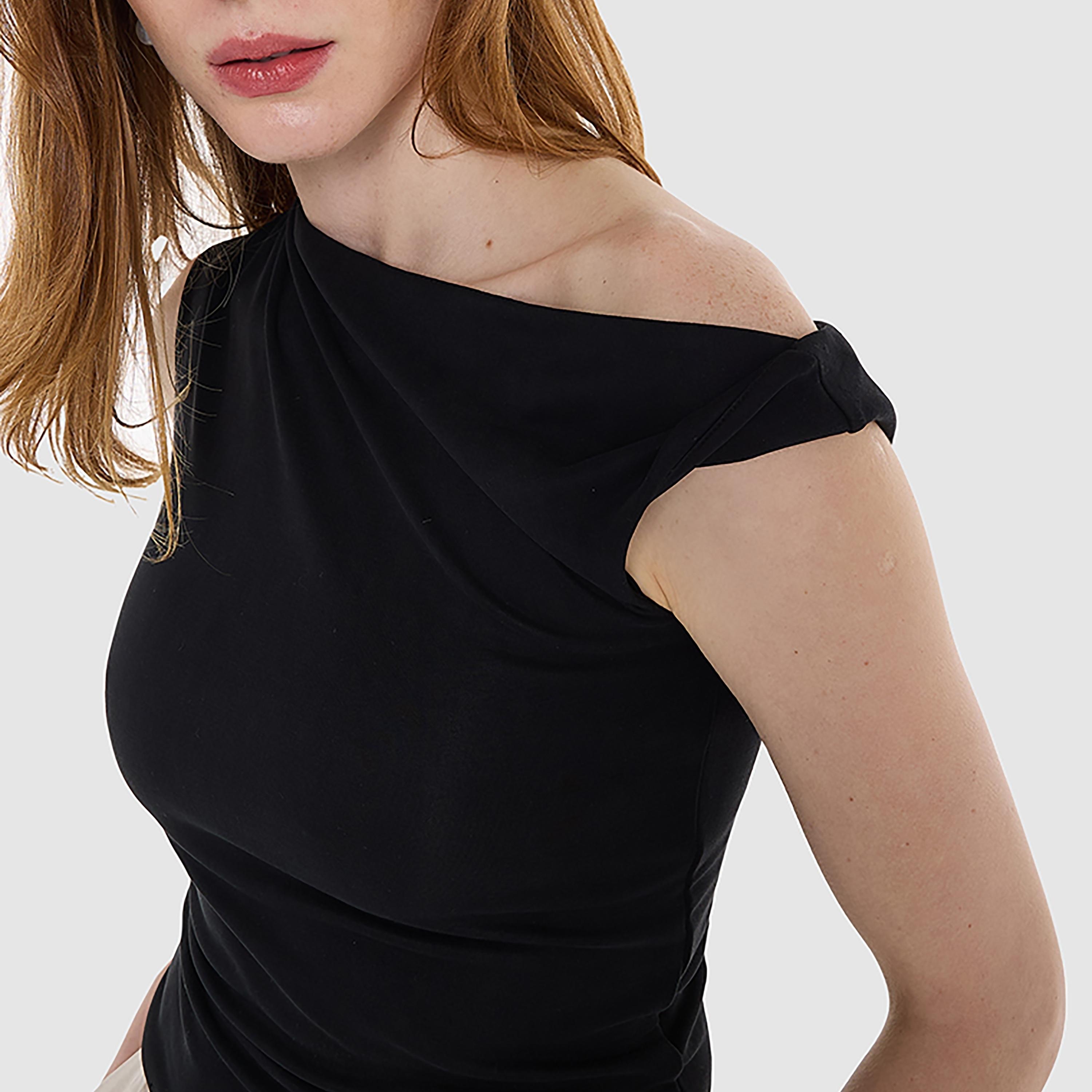 BCBG Ruched Asymmetric Neck Women's Top-women-clothing-shirtsandblouses-blouses-image-4
