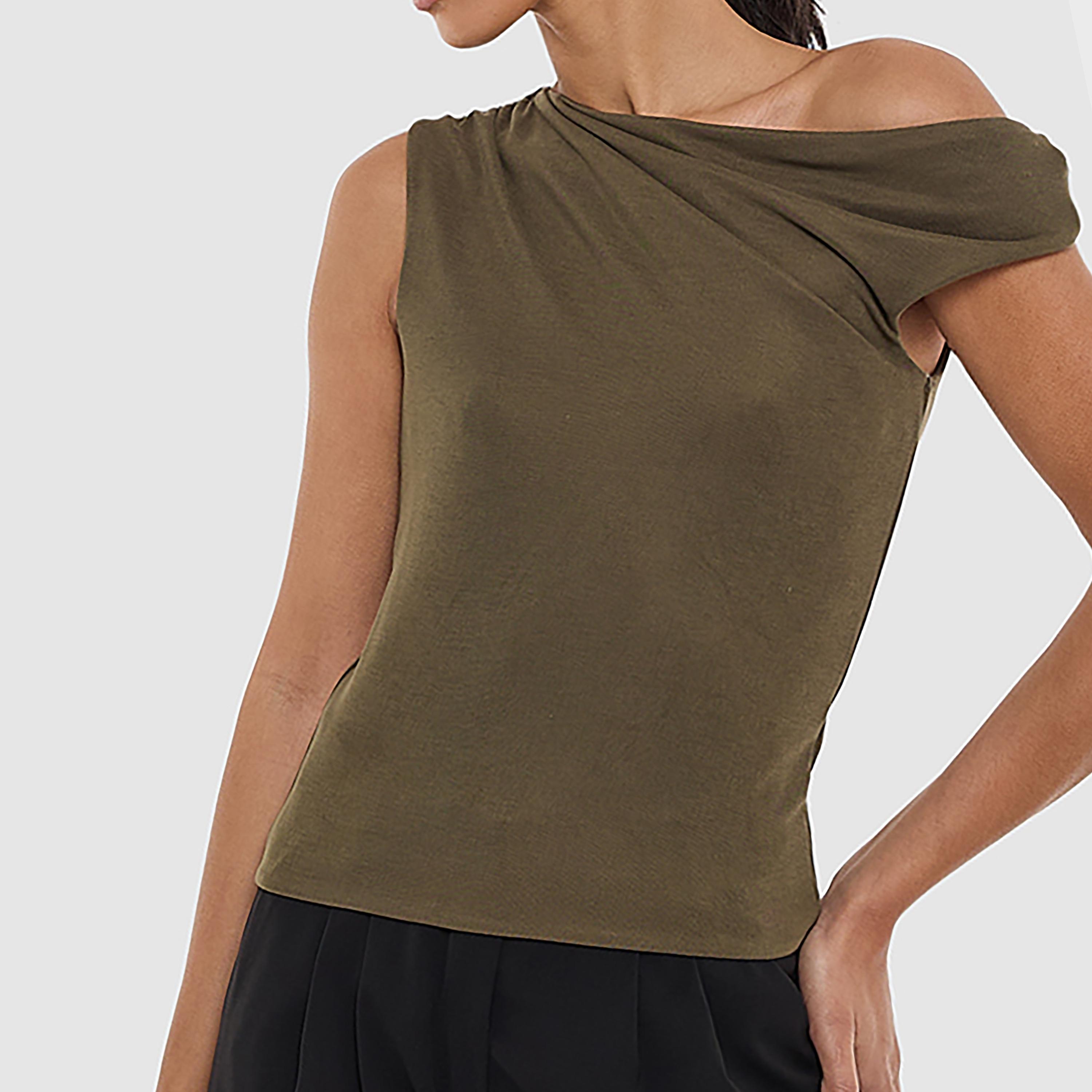 BCBG Ruched Asymmetric Neck Women's Top-women-clothing-shirtsandblouses-blouses-image-7