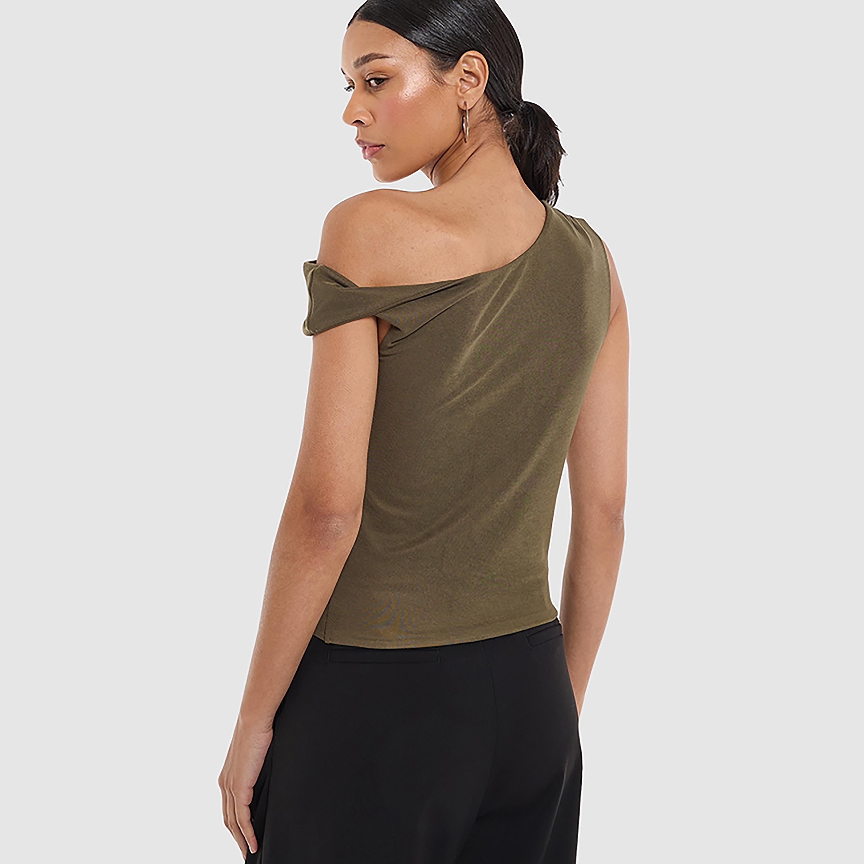 BCBG Ruched Asymmetric Neck Women's Top-women-clothing-shirtsandblouses-blouses-image-8