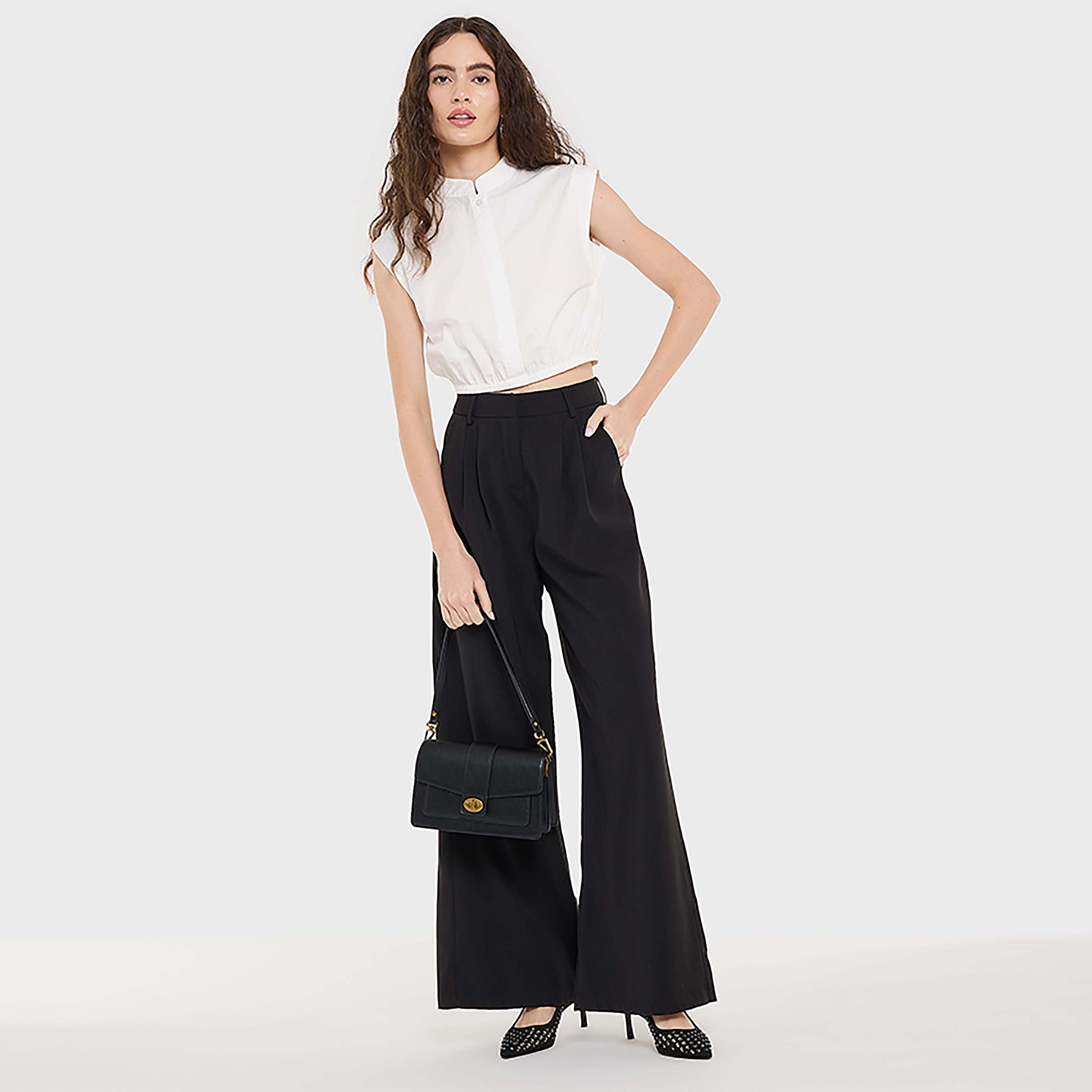 بلوزة بيضاء قطنية بياقة صينية مندرين للنساء من بي سي بي جي-women-clothing-shirtsandblouses-blouses-image-2