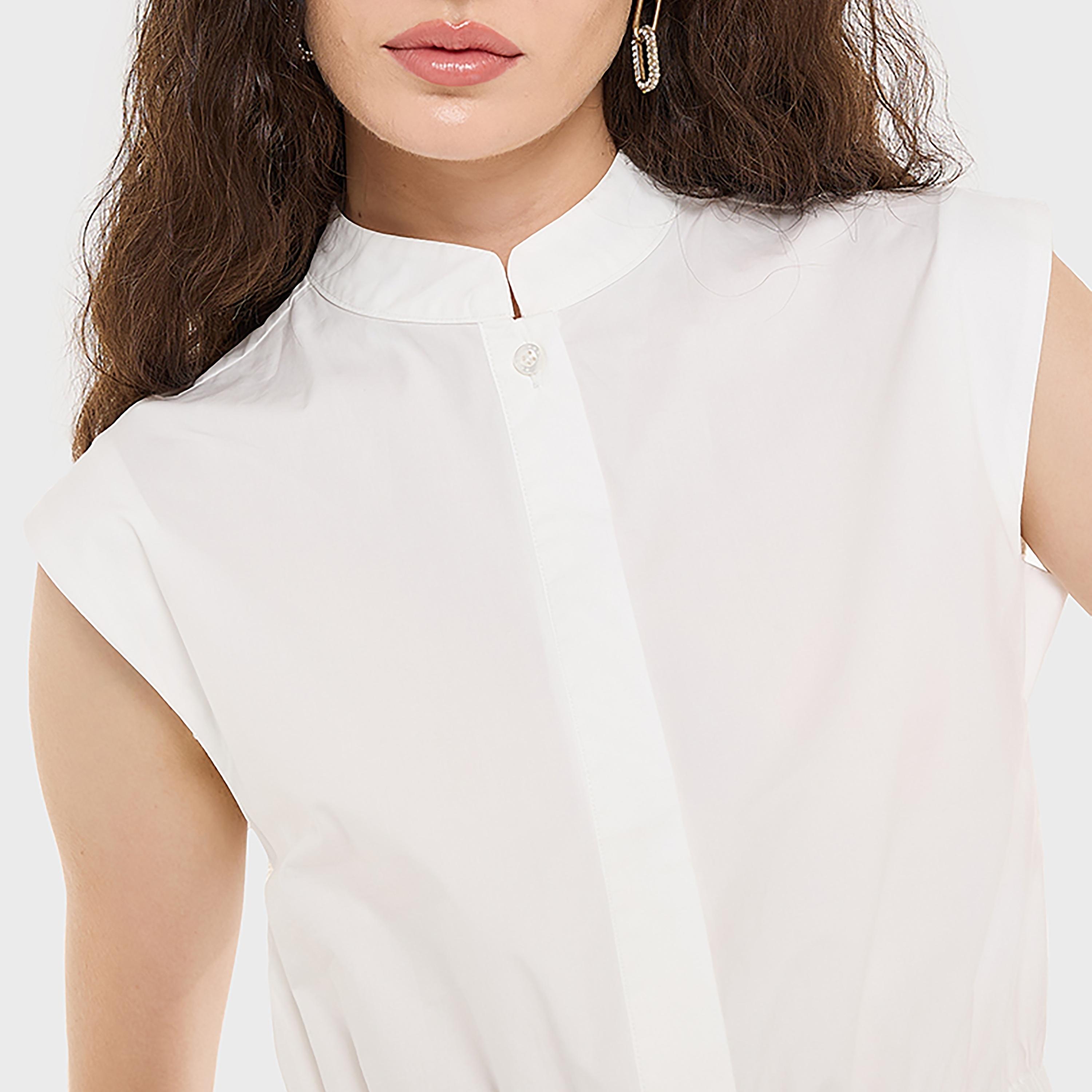 بلوزة بيضاء قطنية بياقة صينية مندرين للنساء من بي سي بي جي-women-clothing-shirtsandblouses-blouses-image-5