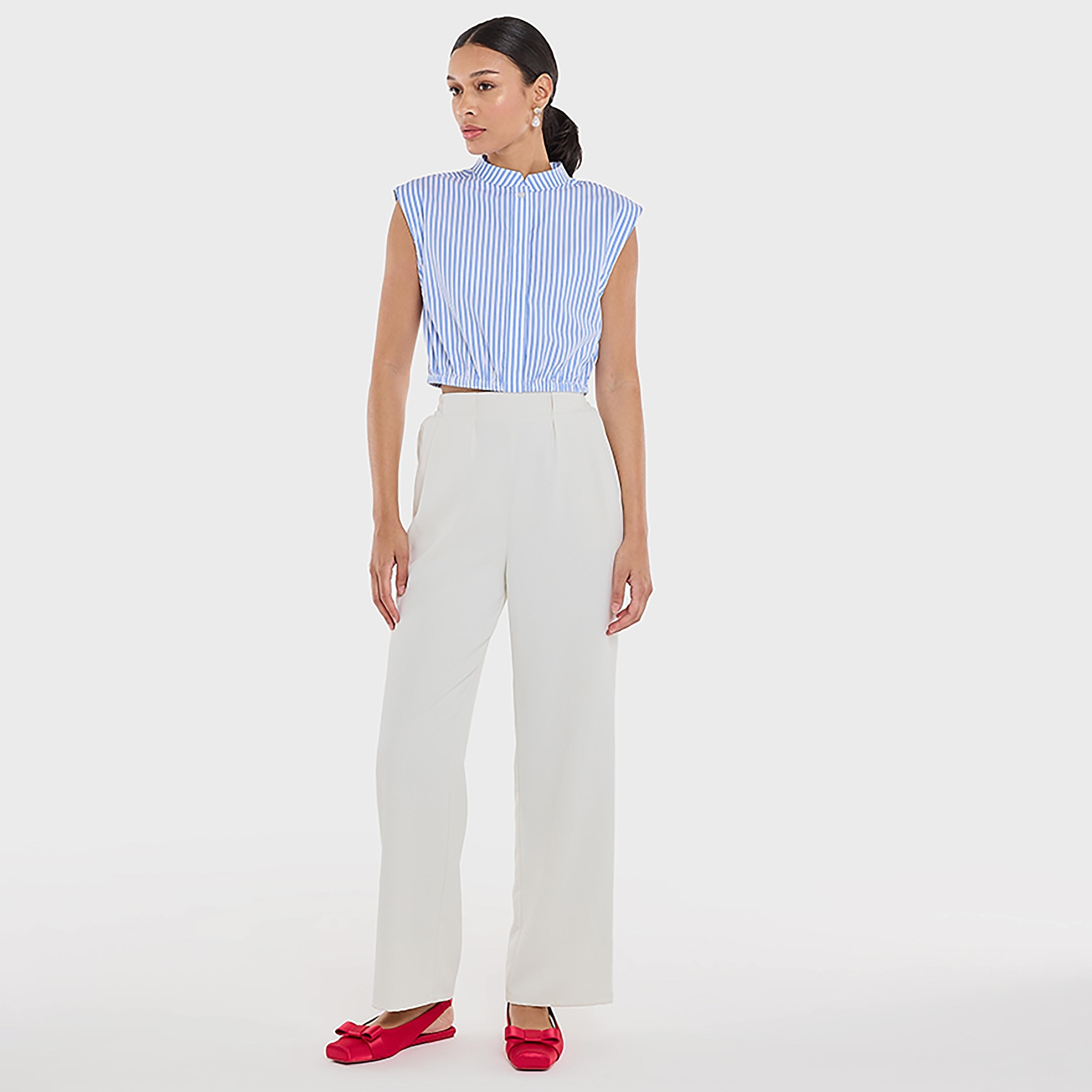 بلوزة بياقة ماندرين مخططة من القطن، متعددة الألوان للنساء من بي سي بي جي-women-clothing-shirtsandblouses-blouses-image-2