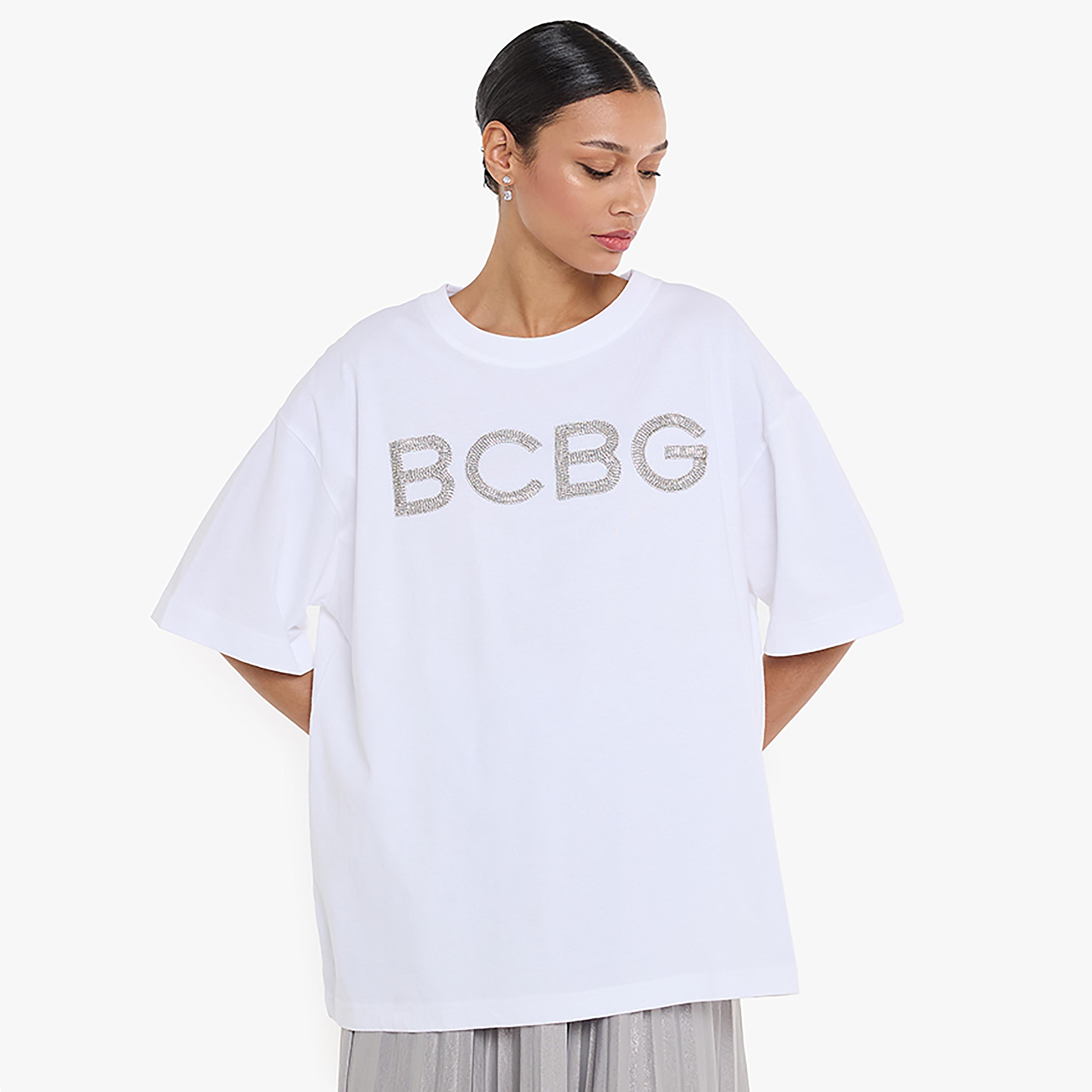 تيشيرت نسائي "أوفرسايز" بشعار مزين من بي سي بي جي-women-clothing-tshirts-image-9