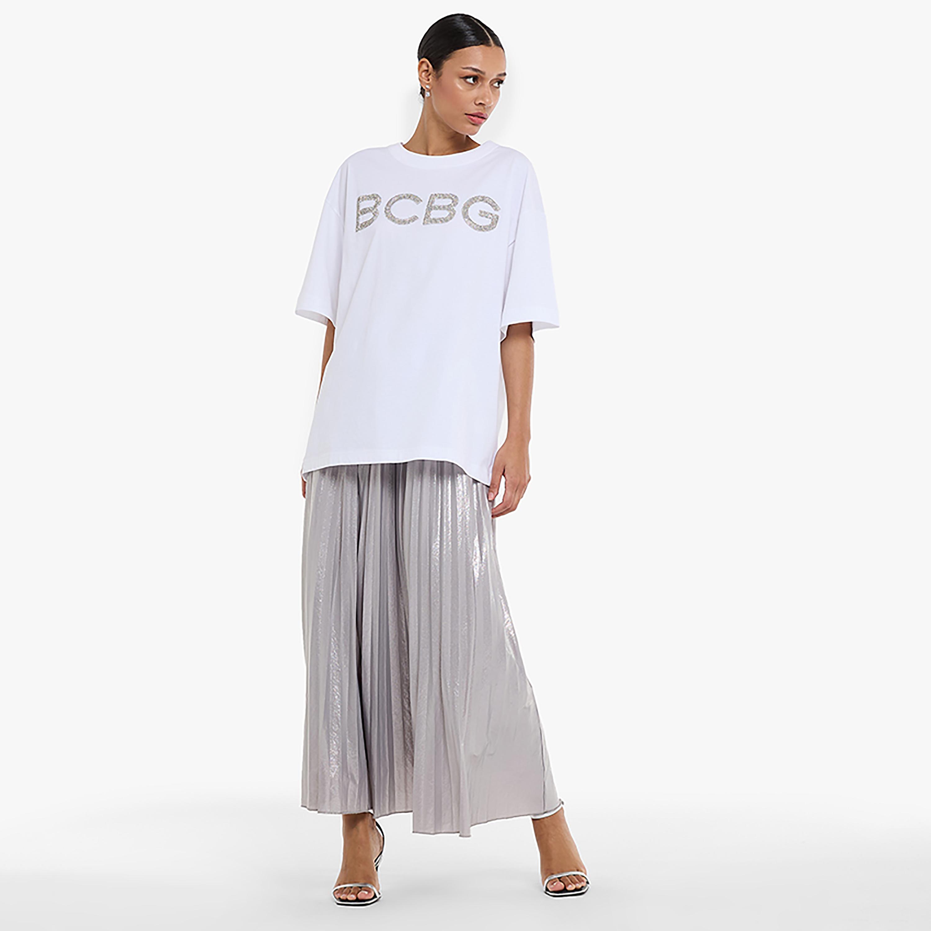 تيشيرت نسائي "أوفرسايز" بشعار مزين من بي سي بي جي-women-clothing-tshirts-image-12