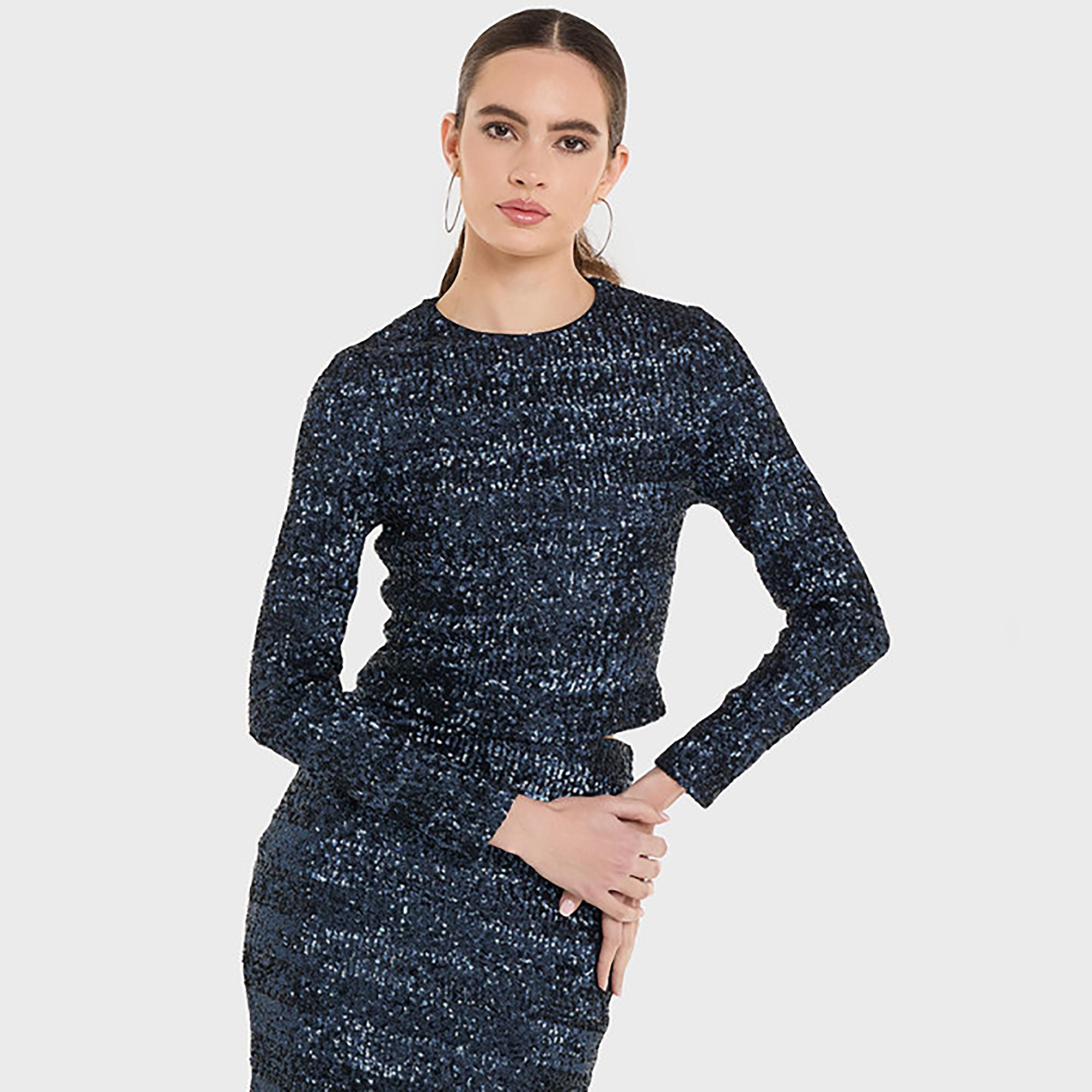 بلوزة "كروب توب" نسائية مطرزة بالترتر باللون الكحلي من بي سي بي جي-women-clothing-shirtsandblouses-blouses-image-1