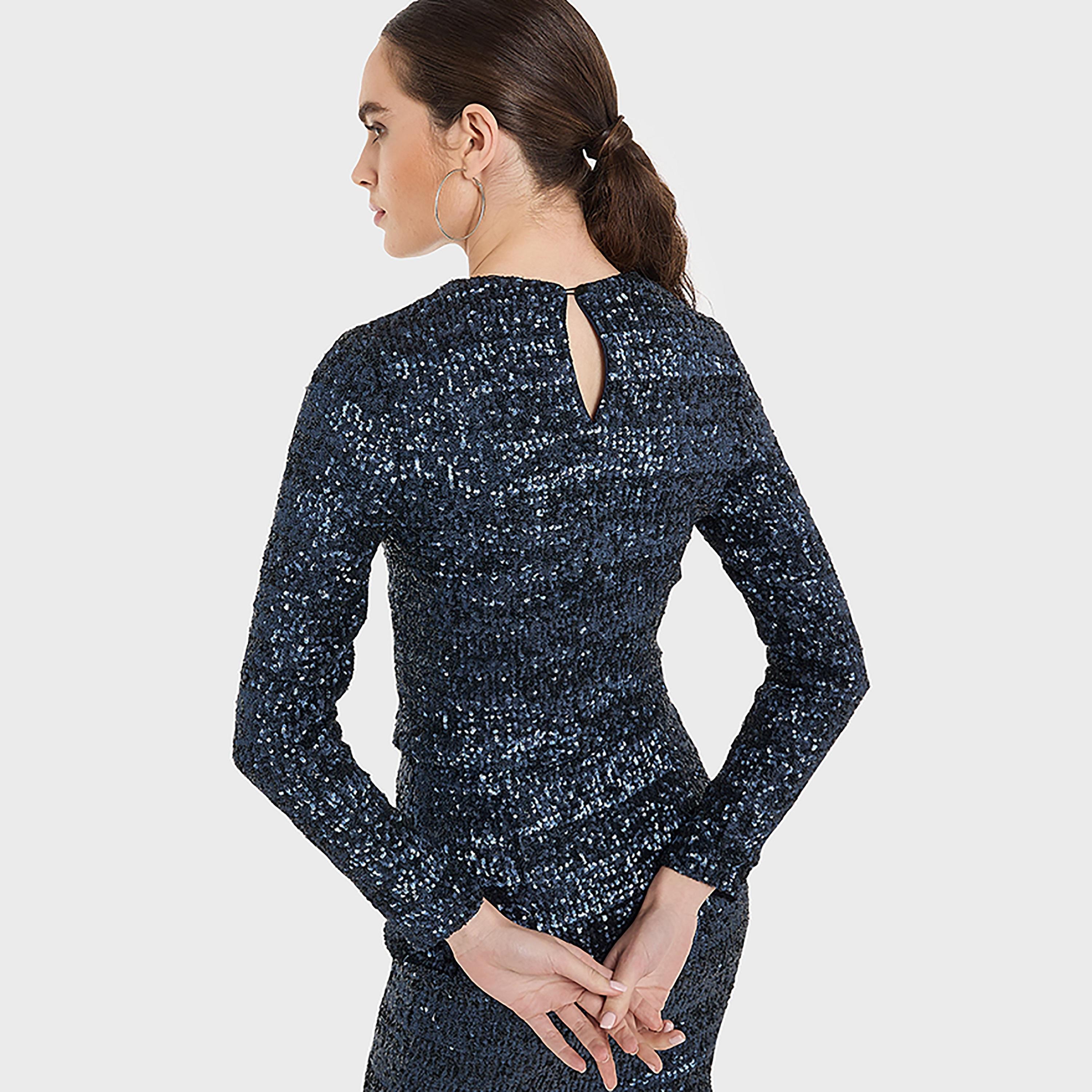BCBG Navy Sequined Women's Crop Top-women-clothing-shirtsandblouses-blouses-image-3