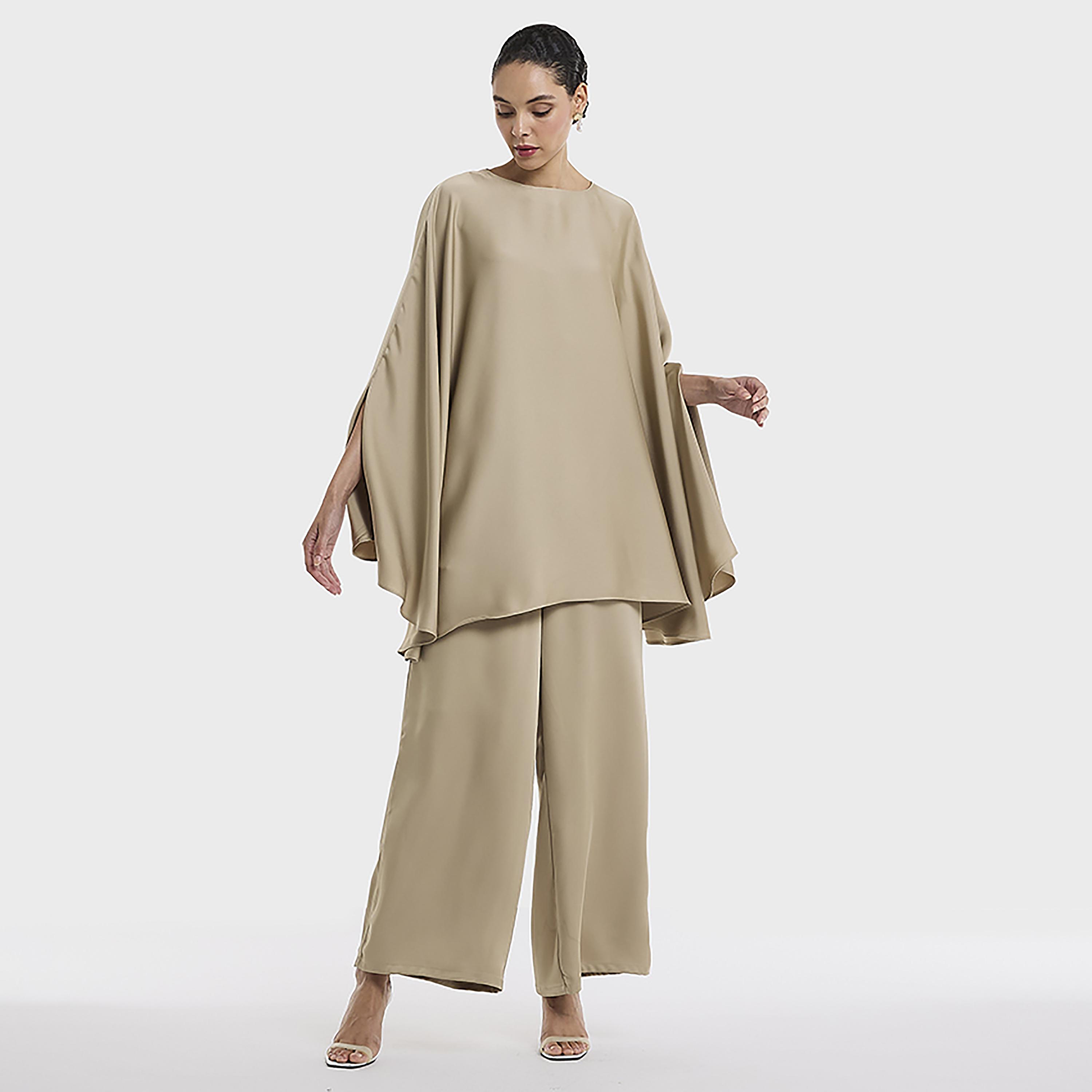 BCBG Satin Boat Neck Cape Sleeves Women's Top-women-clothing-shirtsandblouses-blouses-image-2