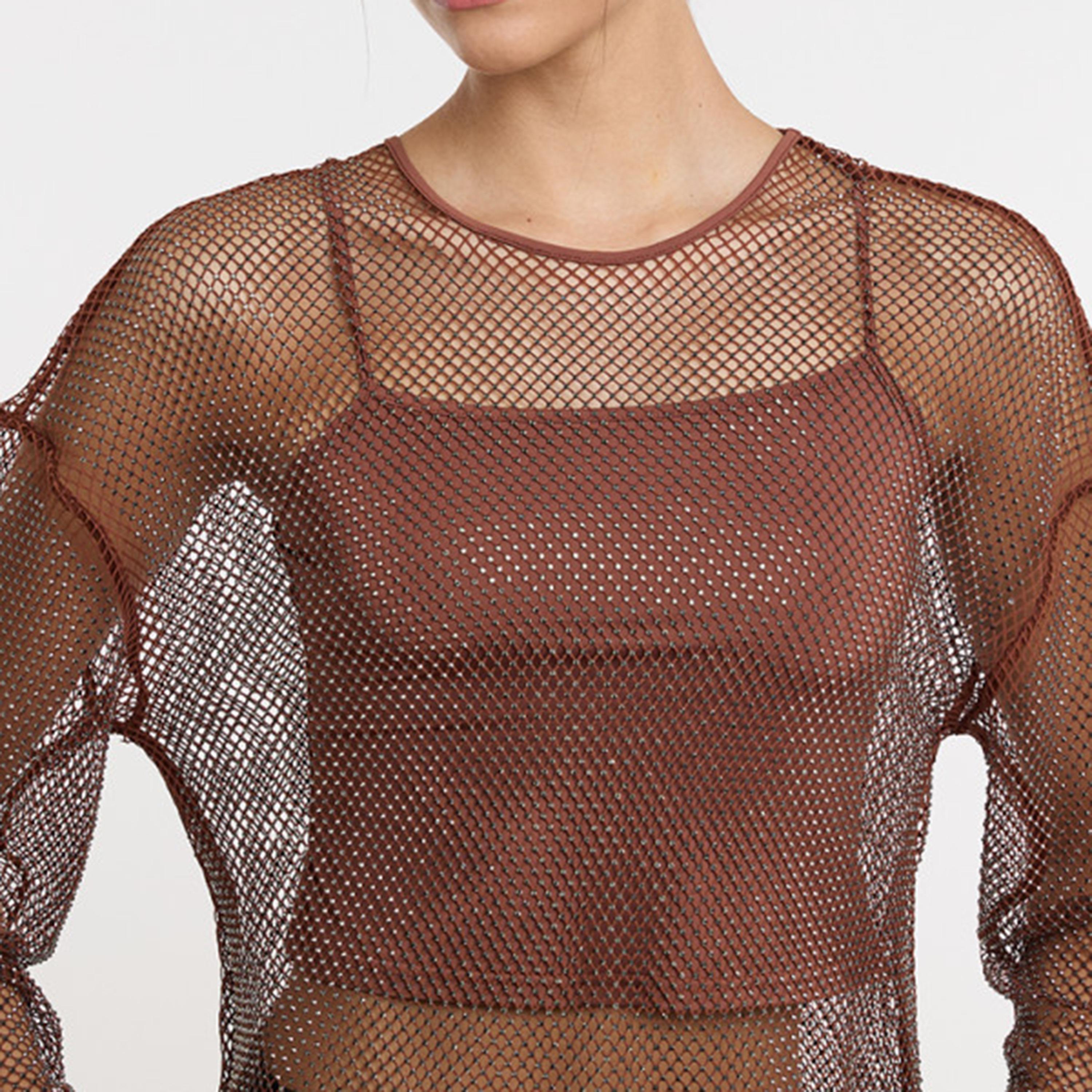 بلوزة نسائية بأكمام منسدلة وقماش شبكي "ميش" لون بني من بي سي بي جي-women-clothing-shirtsandblouses-blouses-image-4