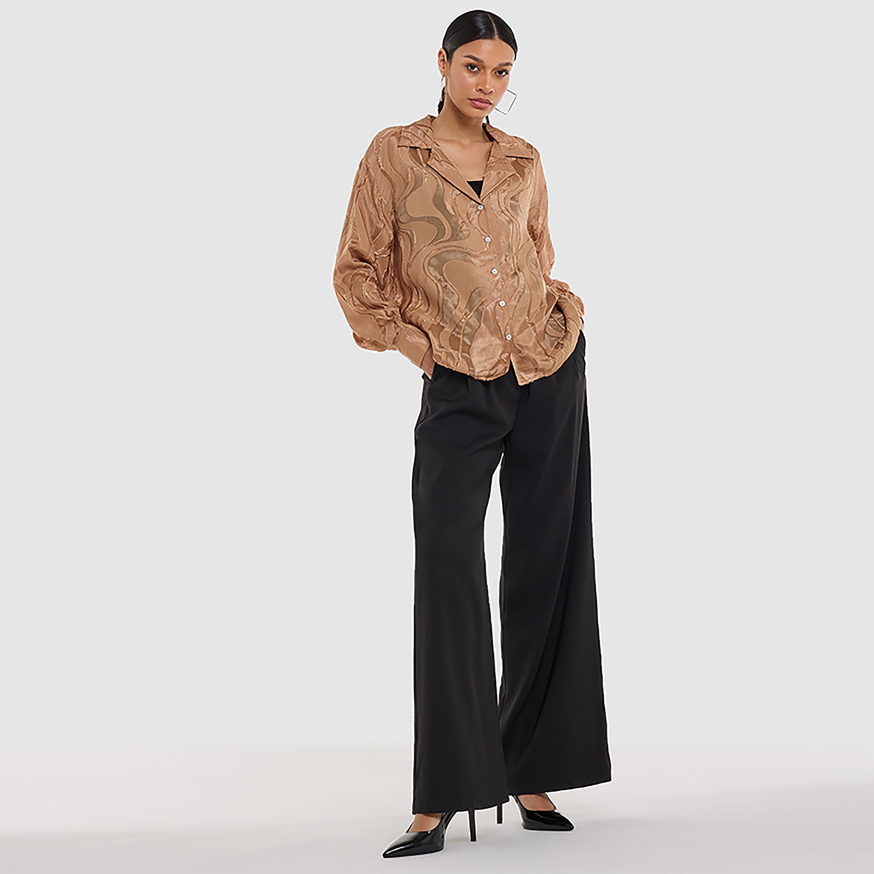BCBG Rust Patterned Lapel Collar Women's Shirt-women-clothing-shirtsandblouses-shirts-image-2