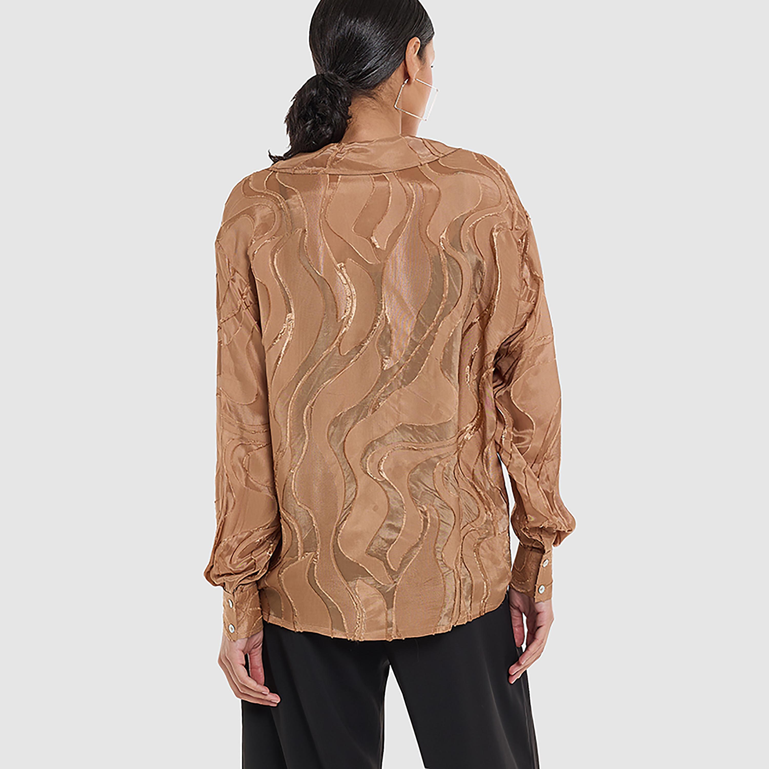 BCBG Rust Patterned Lapel Collar Women's Shirt-women-clothing-shirtsandblouses-shirts-image-3