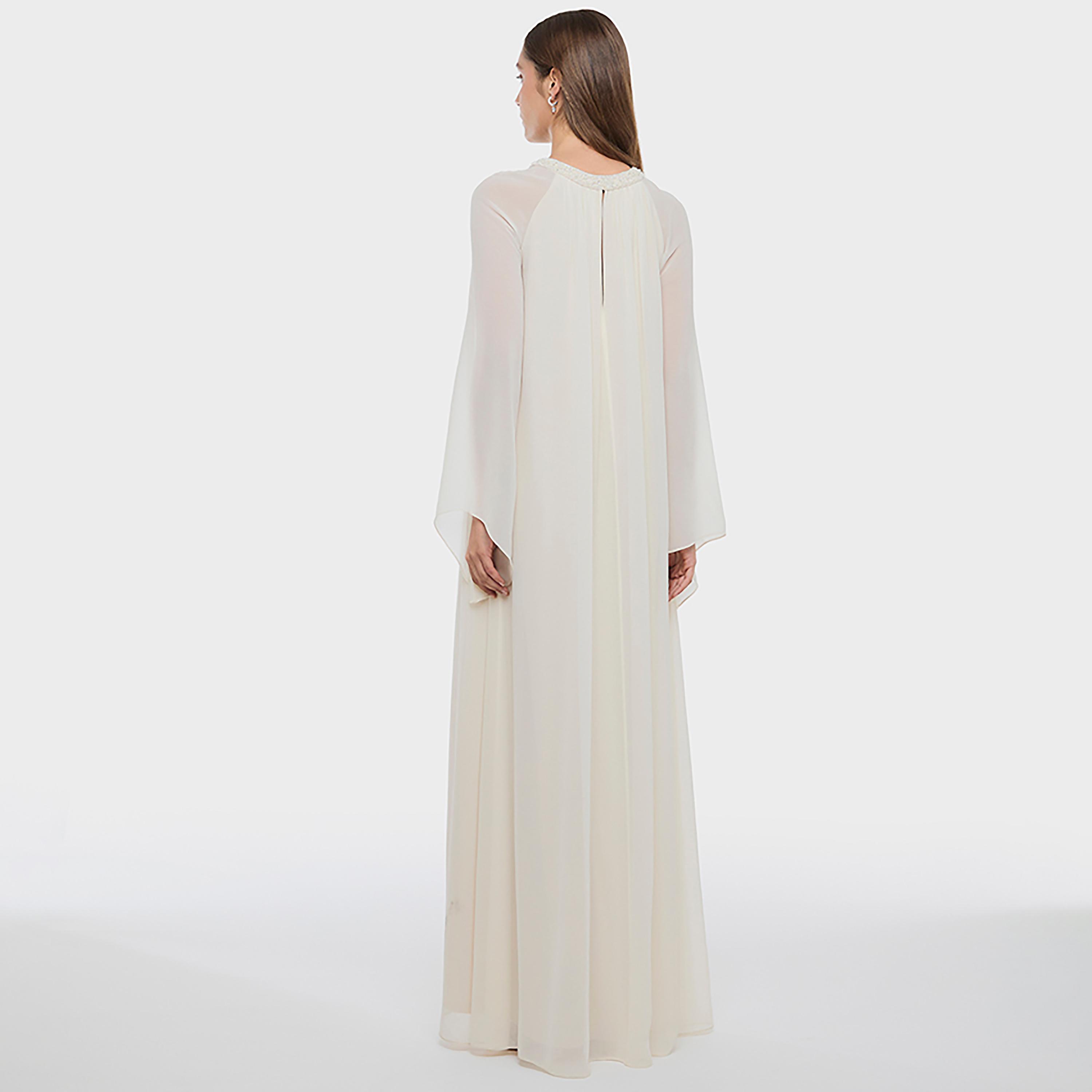 BCBG White Embellished Neck Flared Sleeves Women's Maxi Dress-women-clothing-dresses-image-3