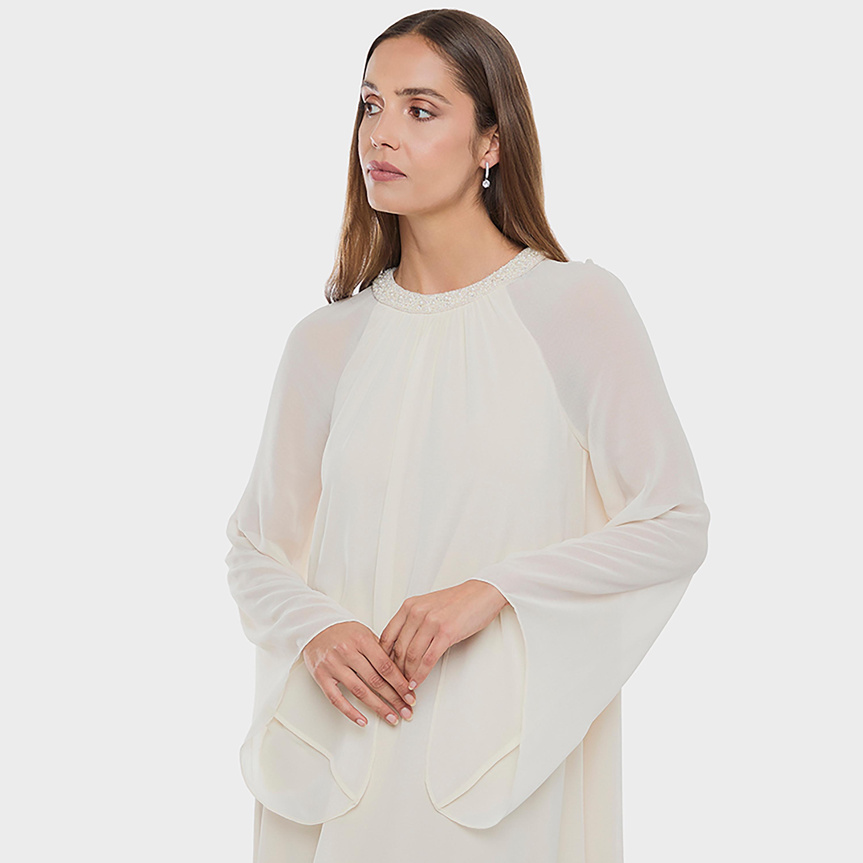 BCBG White Embellished Neck Flared Sleeves Women's Maxi Dress-women-clothing-dresses-image-4