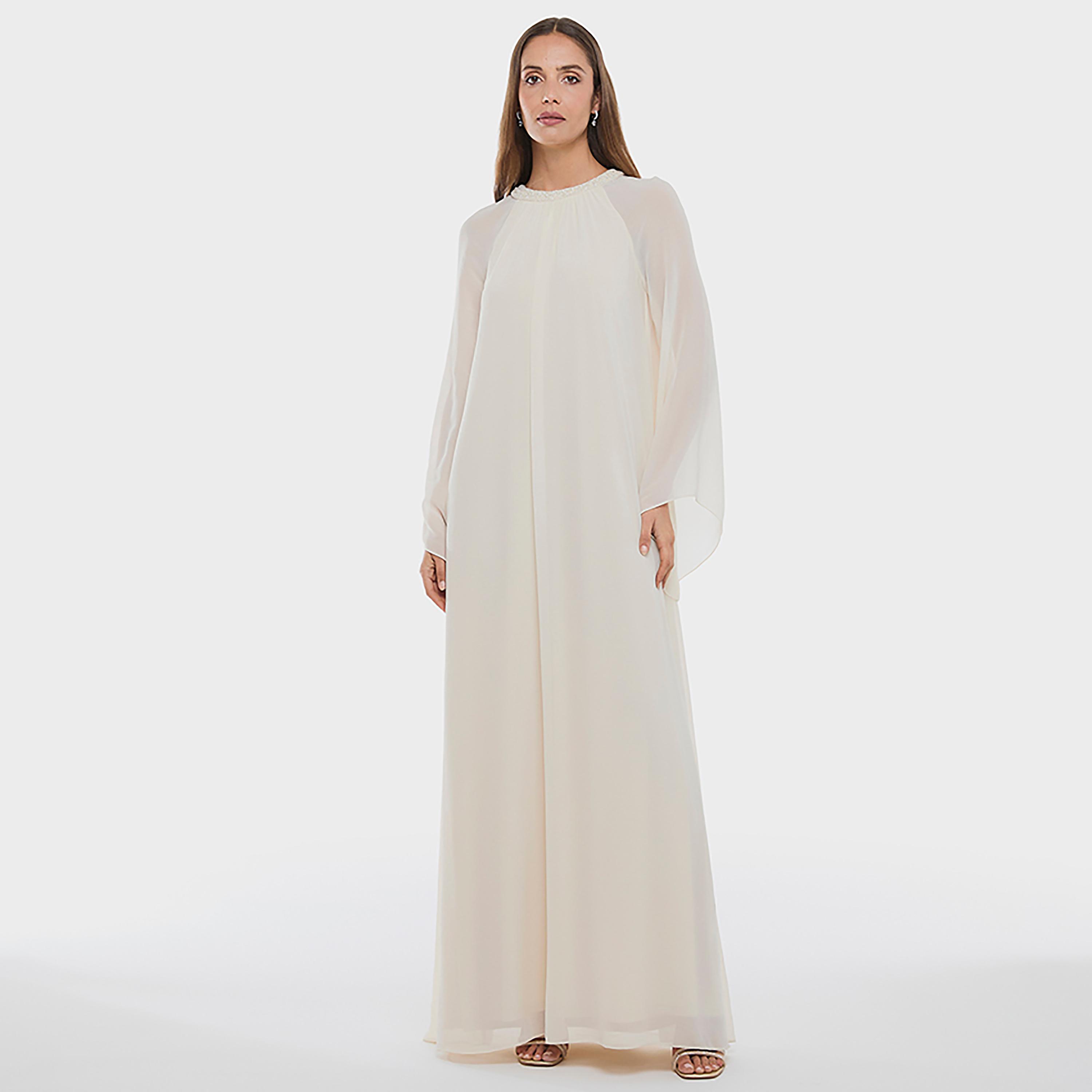 فستان ماكسي نسائي بأكمام واسعة وياقة مزينة لون أبيض من بي سي بي جي-women-clothing-dresses-image-5