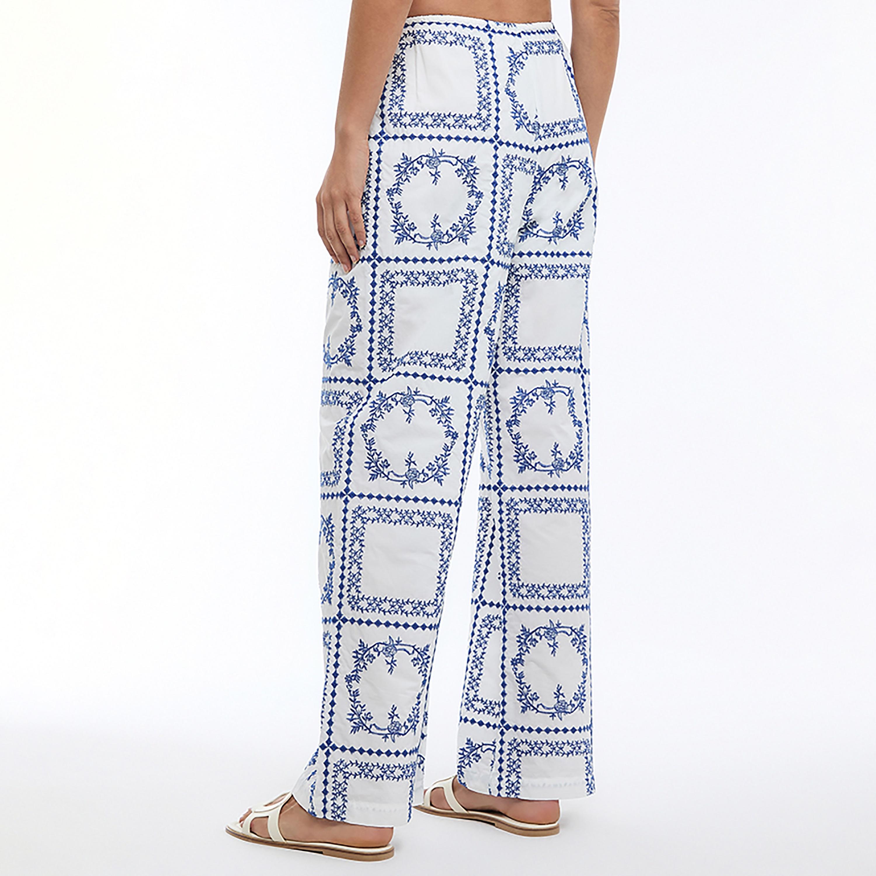 بنطلون نسائي أرجل واسعة وتطريز هندسي لون أبيض من بي سي بي جي-women-clothing-bottoms-trousers-image-4