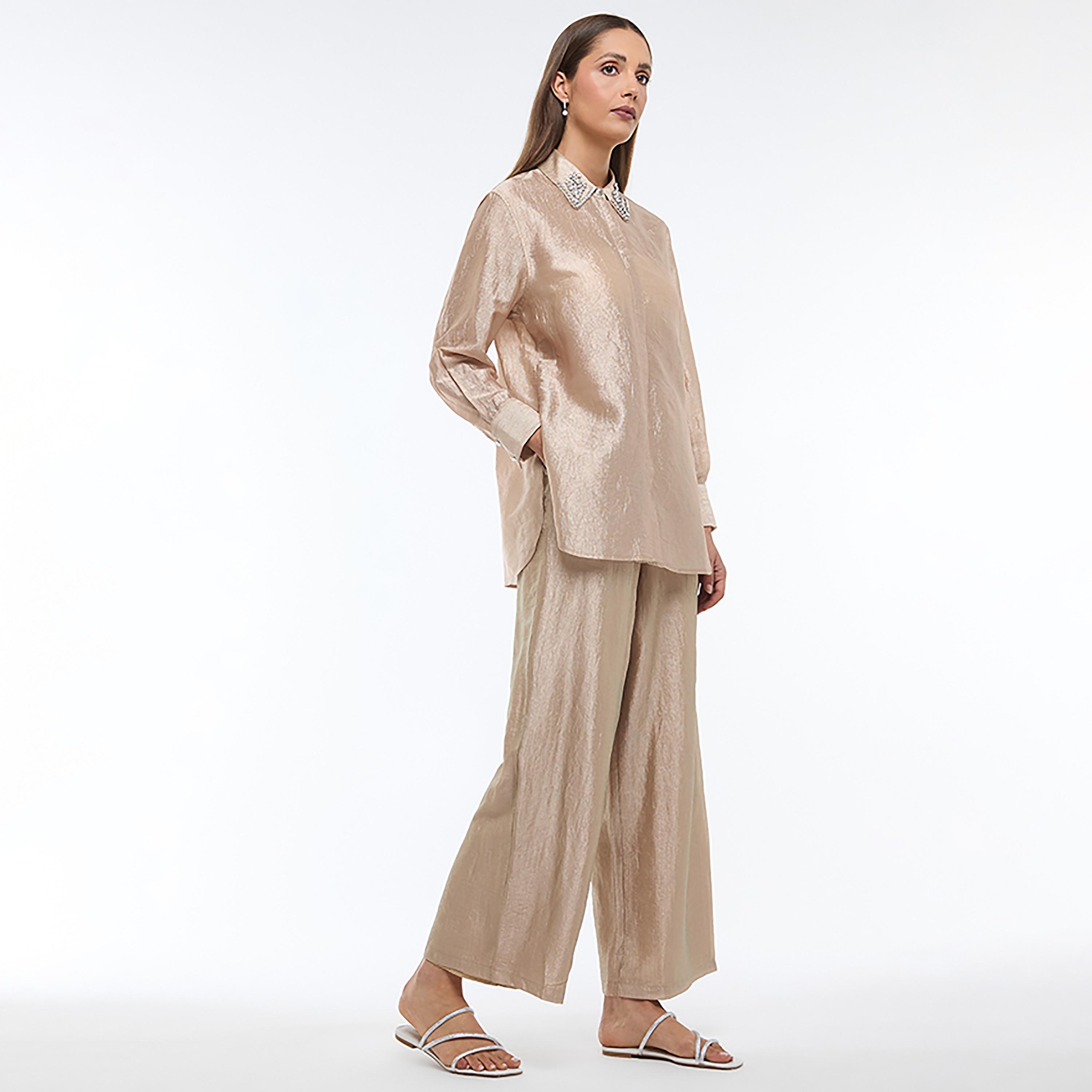 BCBG Gold Silky Wide Leg Women's Trousers-women-clothing-bottoms-trousers-image-2