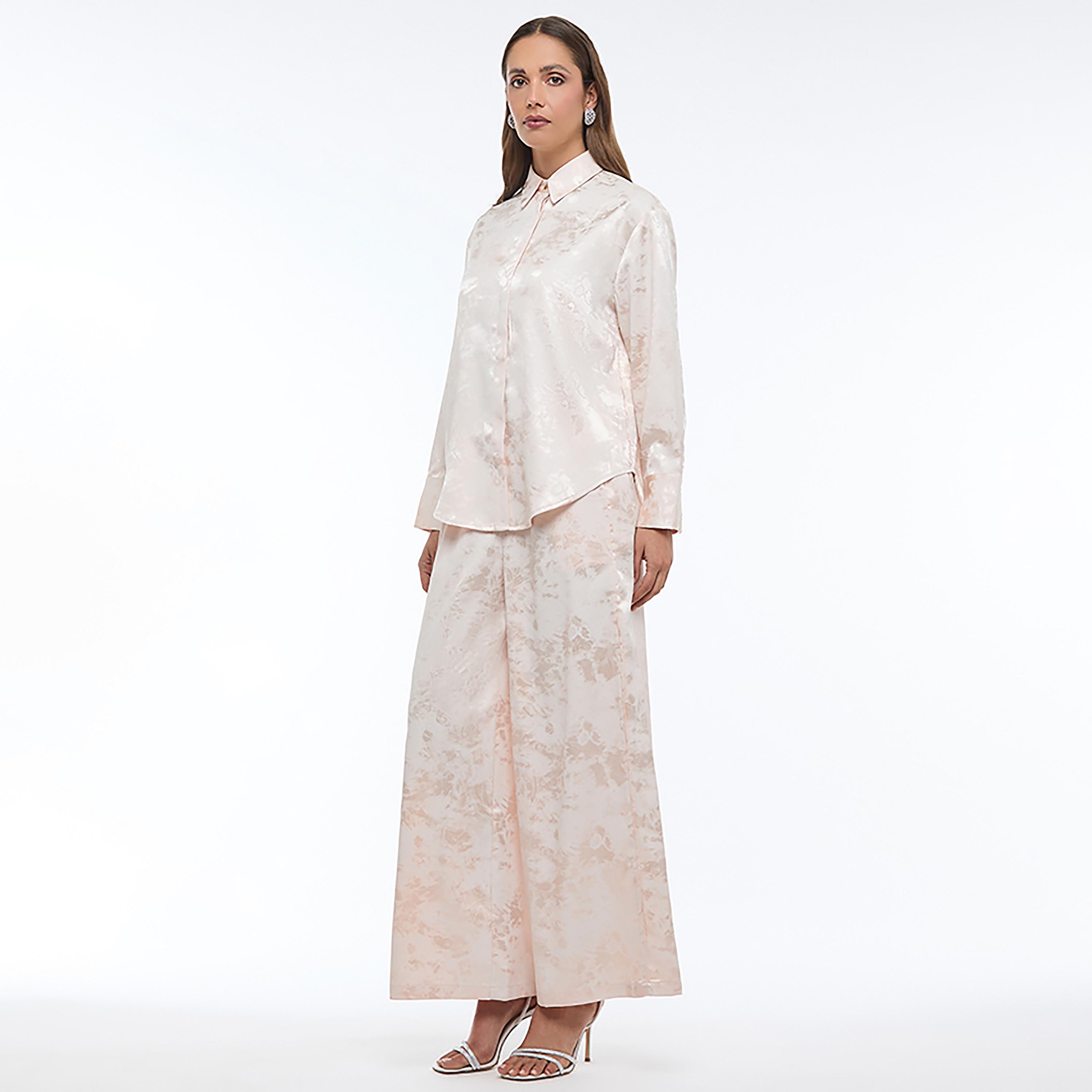 BCBG Pink Jacquard Satin Wide Leg Women's Trousers-women-clothing-bottoms-trousers-image-2