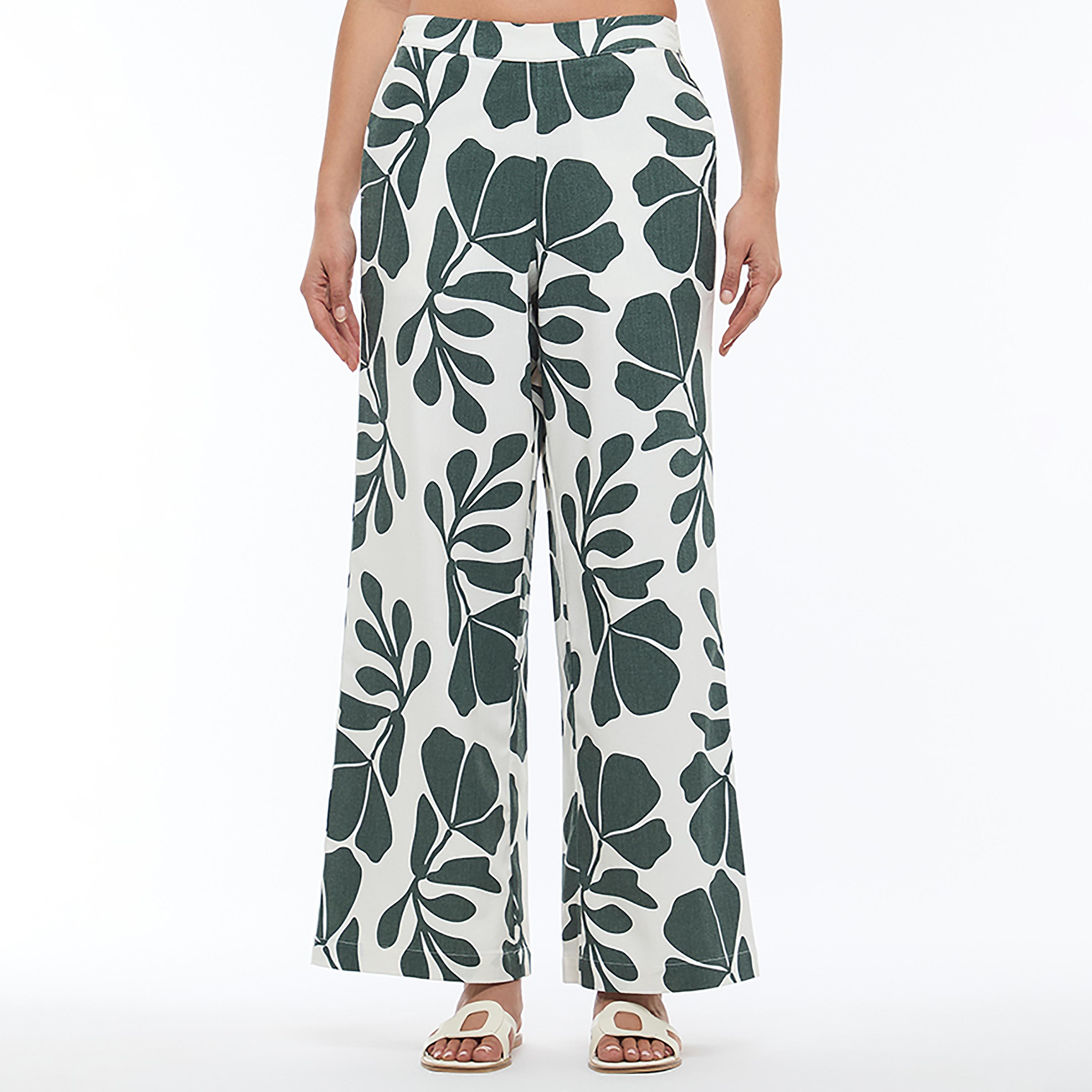 بنطلون نسائي أرجل واسعة من الكتان المطبوع متعدد الألوان من بي سي بي جي-women-clothing-bottoms-trousers-image-1
