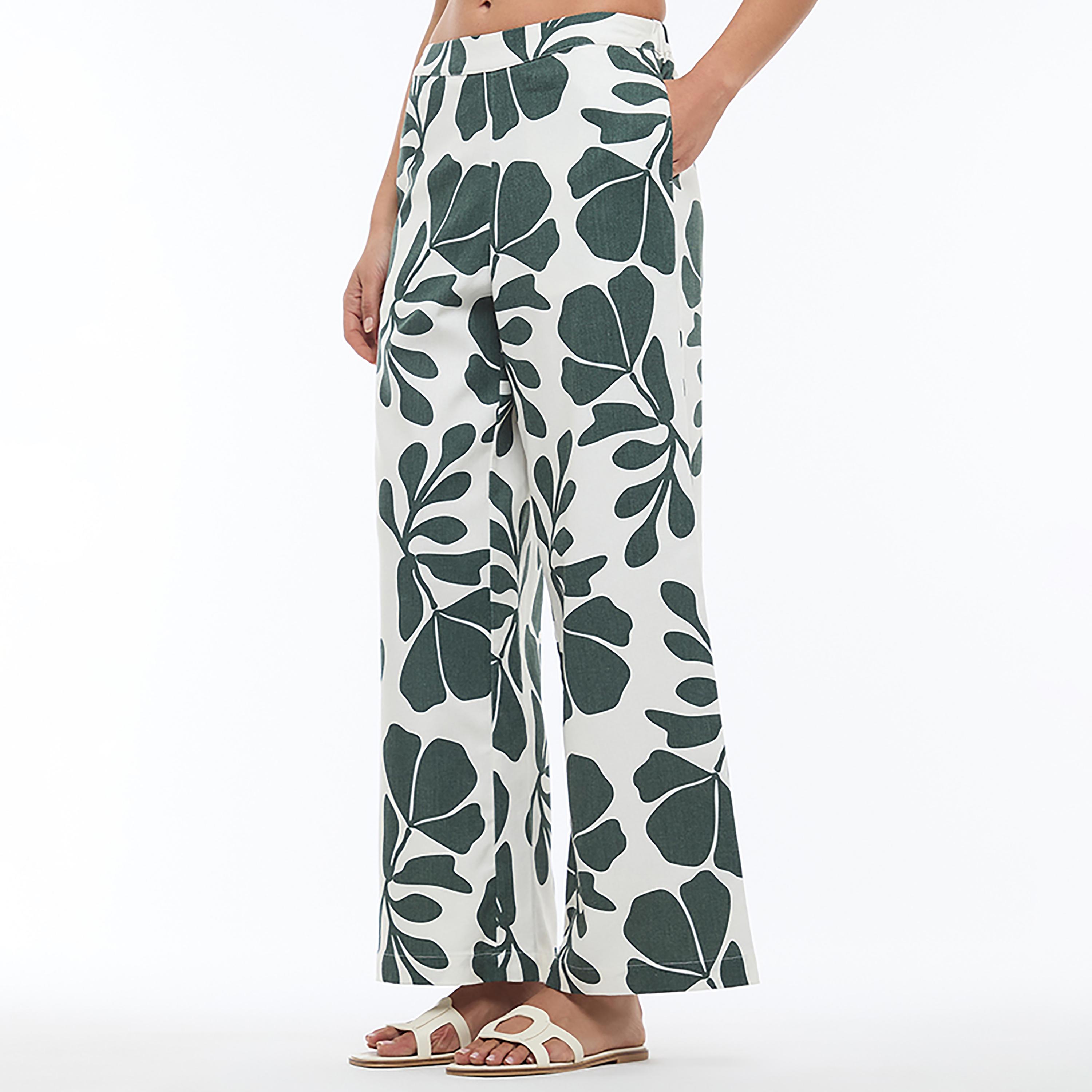 بنطلون نسائي أرجل واسعة من الكتان المطبوع متعدد الألوان من بي سي بي جي-women-clothing-bottoms-trousers-image-3