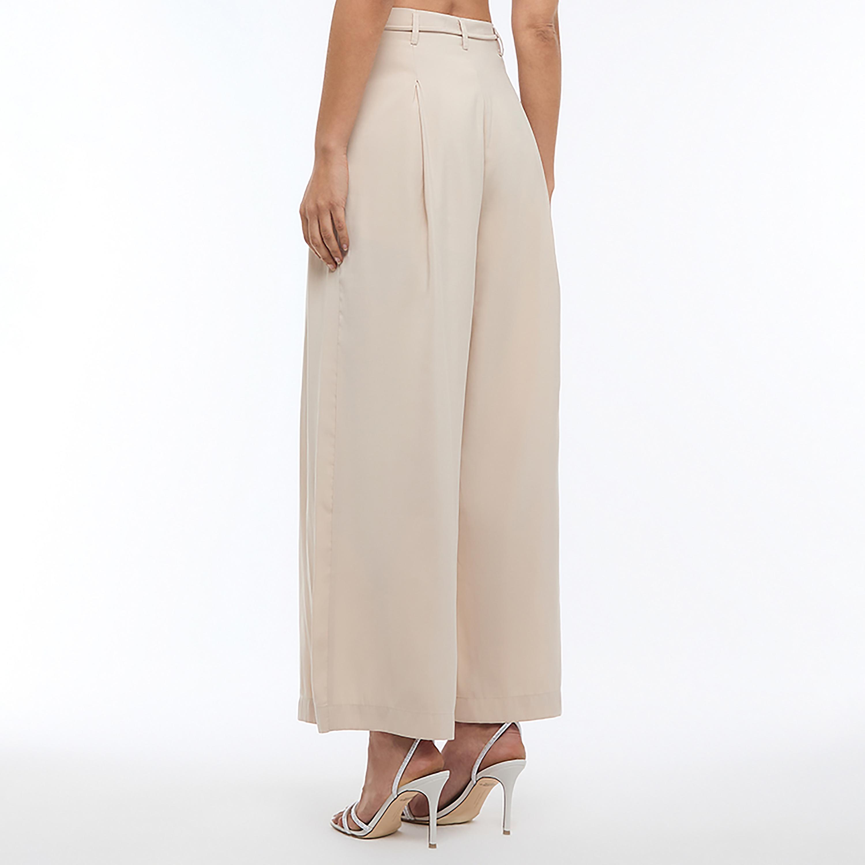 بنطلون نسائي أرجل واسعة قماش كوبرو بكسرات لون بيج من بي سي بي جي-women-clothing-bottoms-trousers-image-4