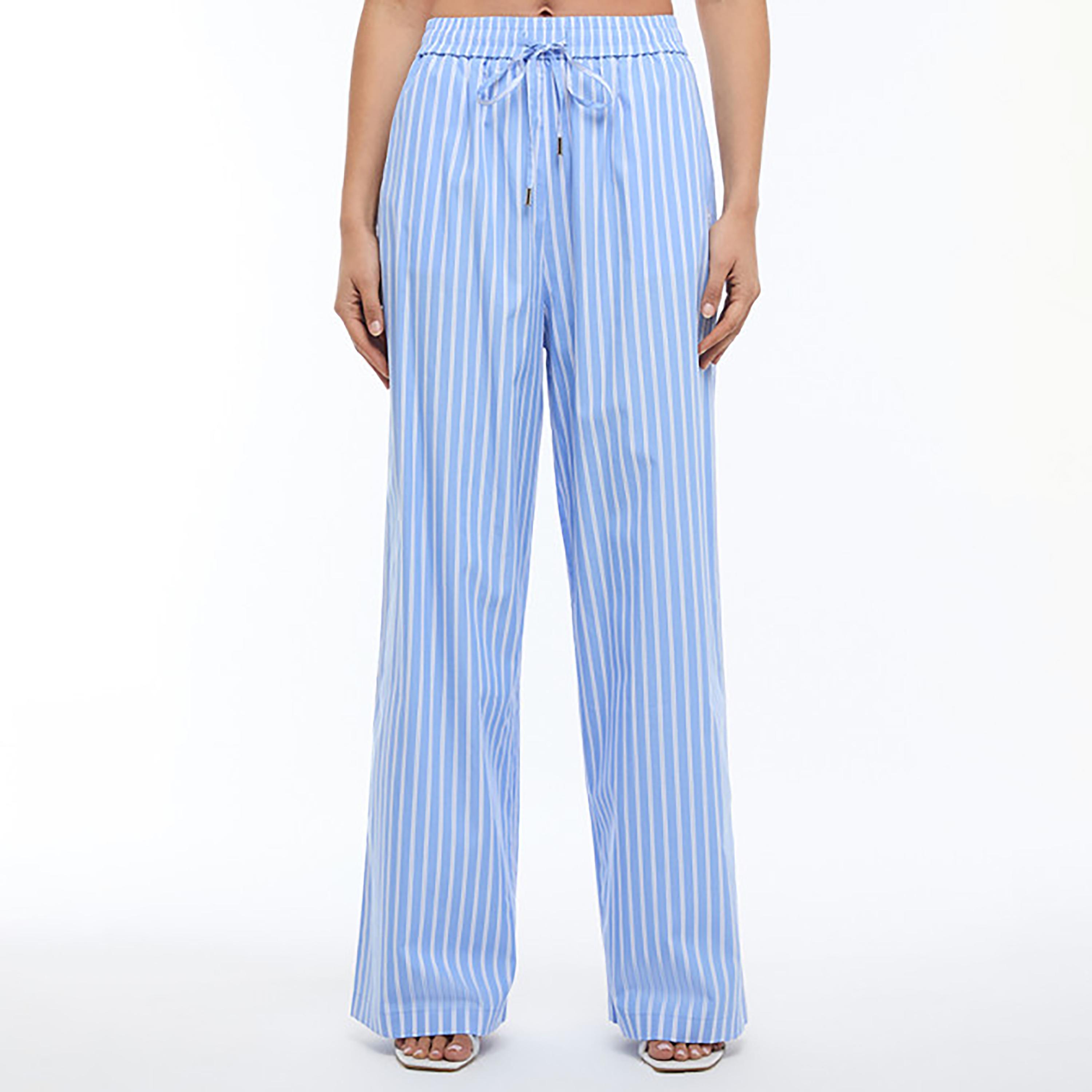 بنطلون نسائي مخطط بأرجل واسعة بلون أزرق من بي سي بي جي-women-clothing-bottoms-trousers-image-1