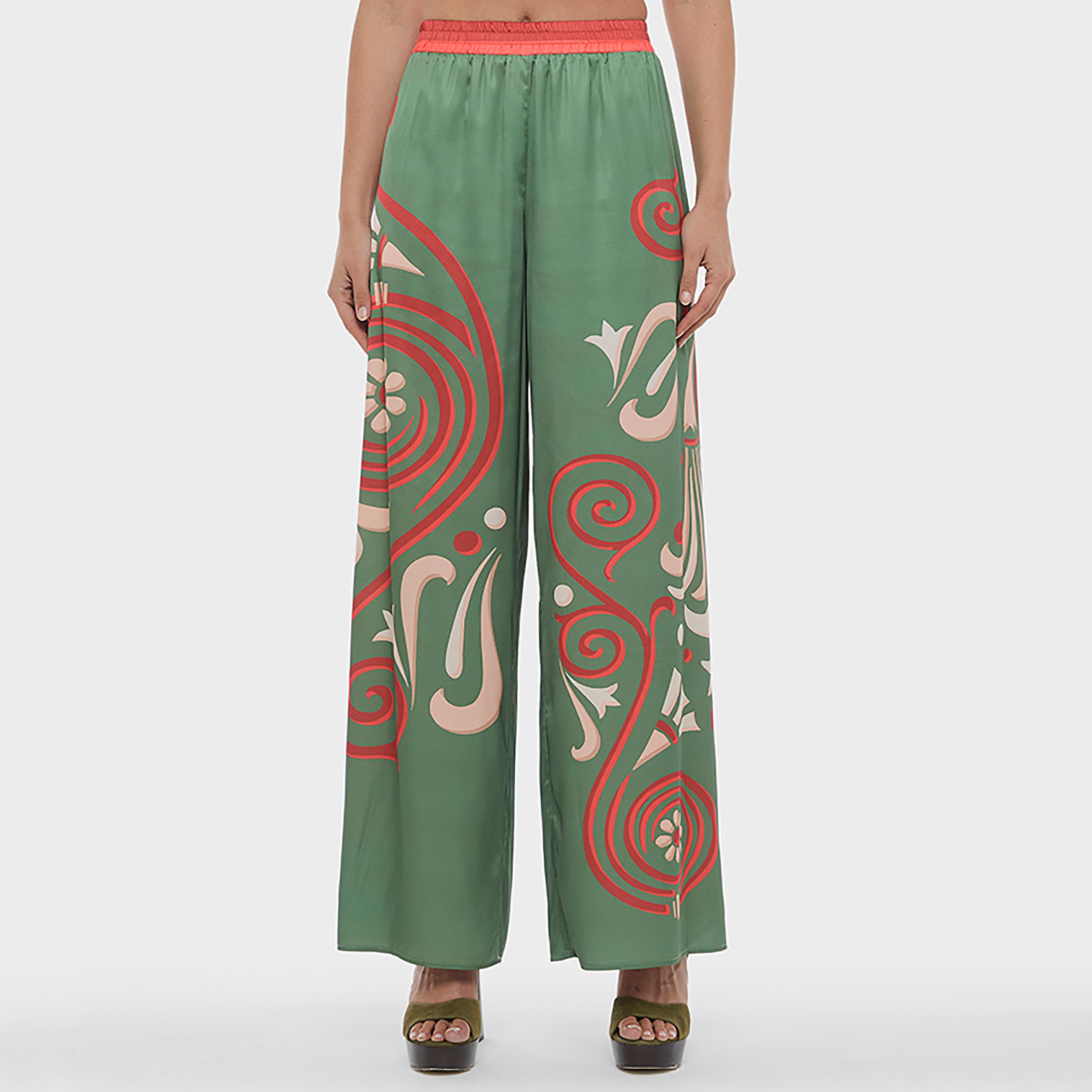 بنطلون نسائي أرجل واسعة بطبعة زخرفية تجريدية متعددة الألوان من بي سي بي جي-women-clothing-bottoms-trousers-image-1