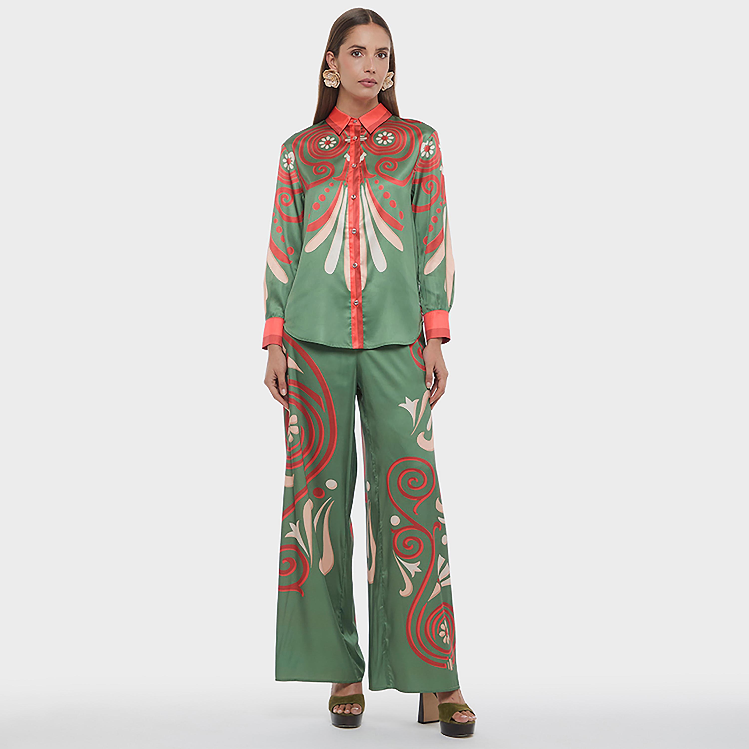بنطلون نسائي أرجل واسعة بطبعة زخرفية تجريدية متعددة الألوان من بي سي بي جي-women-clothing-bottoms-trousers-image-2