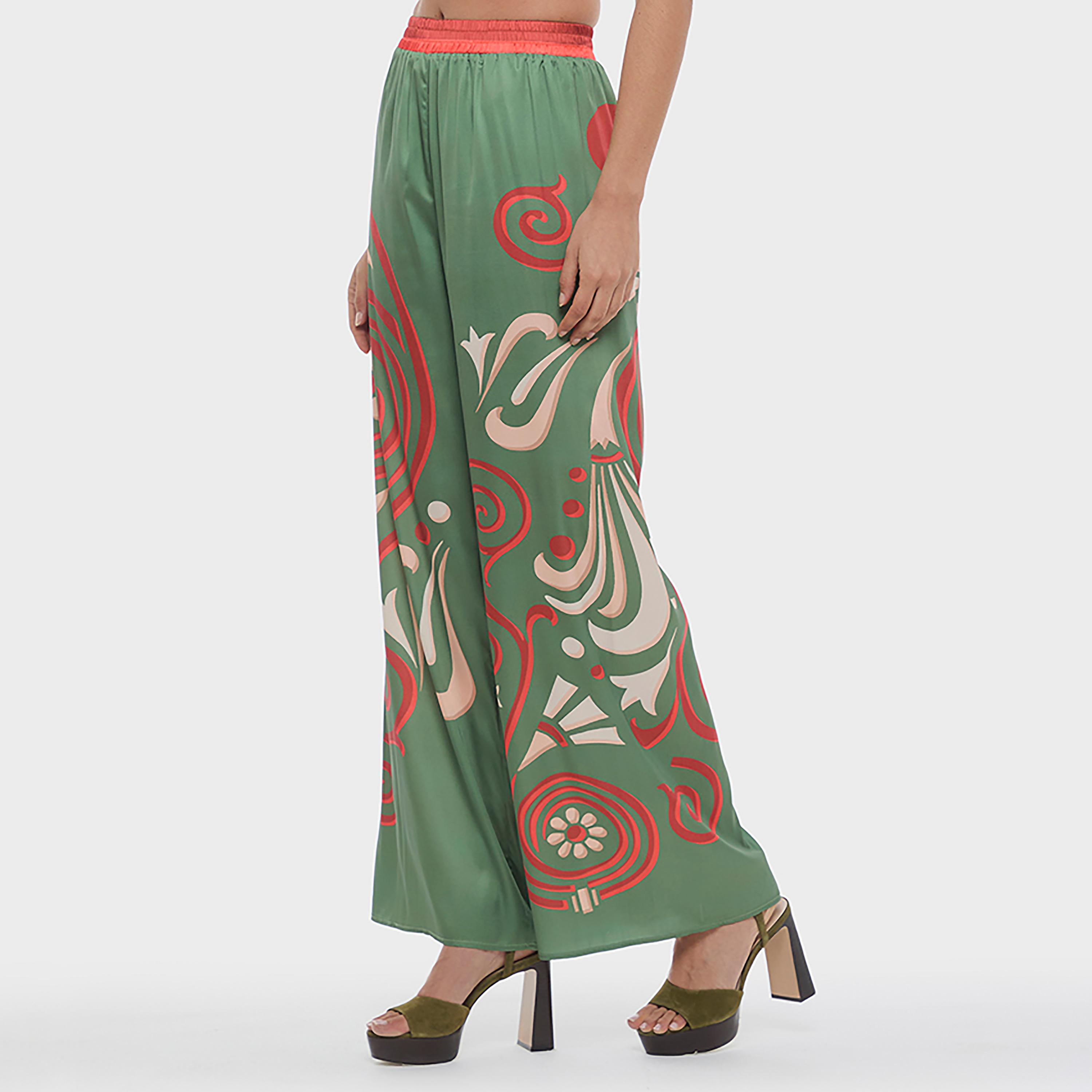 بنطلون نسائي أرجل واسعة بطبعة زخرفية تجريدية متعددة الألوان من بي سي بي جي-women-clothing-bottoms-trousers-image-3