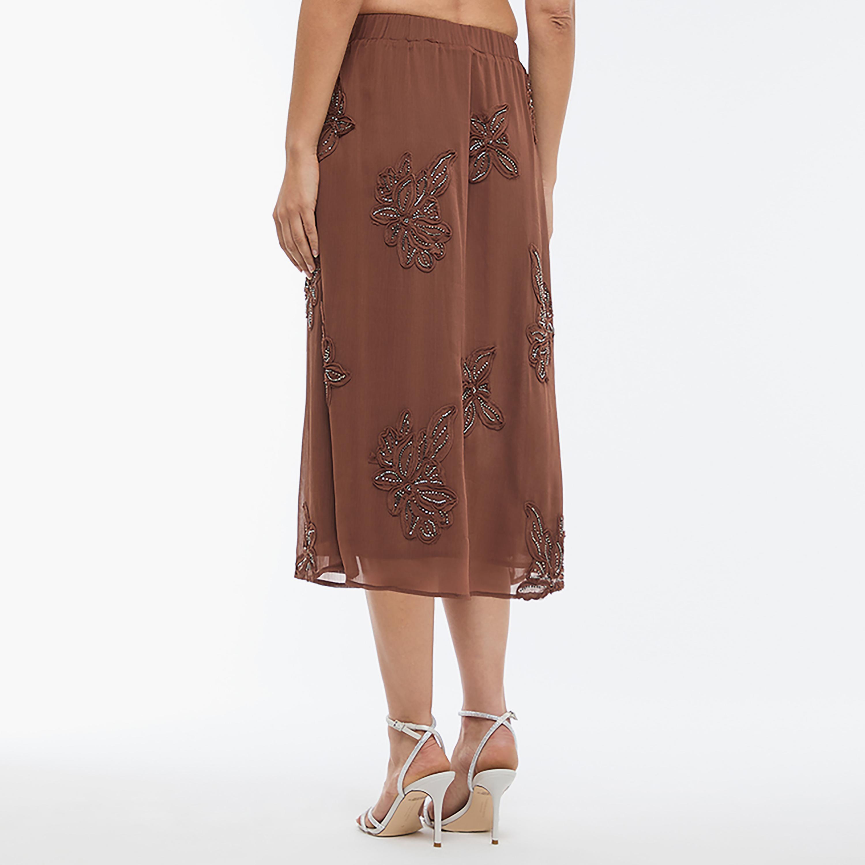 BCBG Brown Floral Embroidered A-line Women's Skirt-women-clothing-bottoms-skirts-image-4