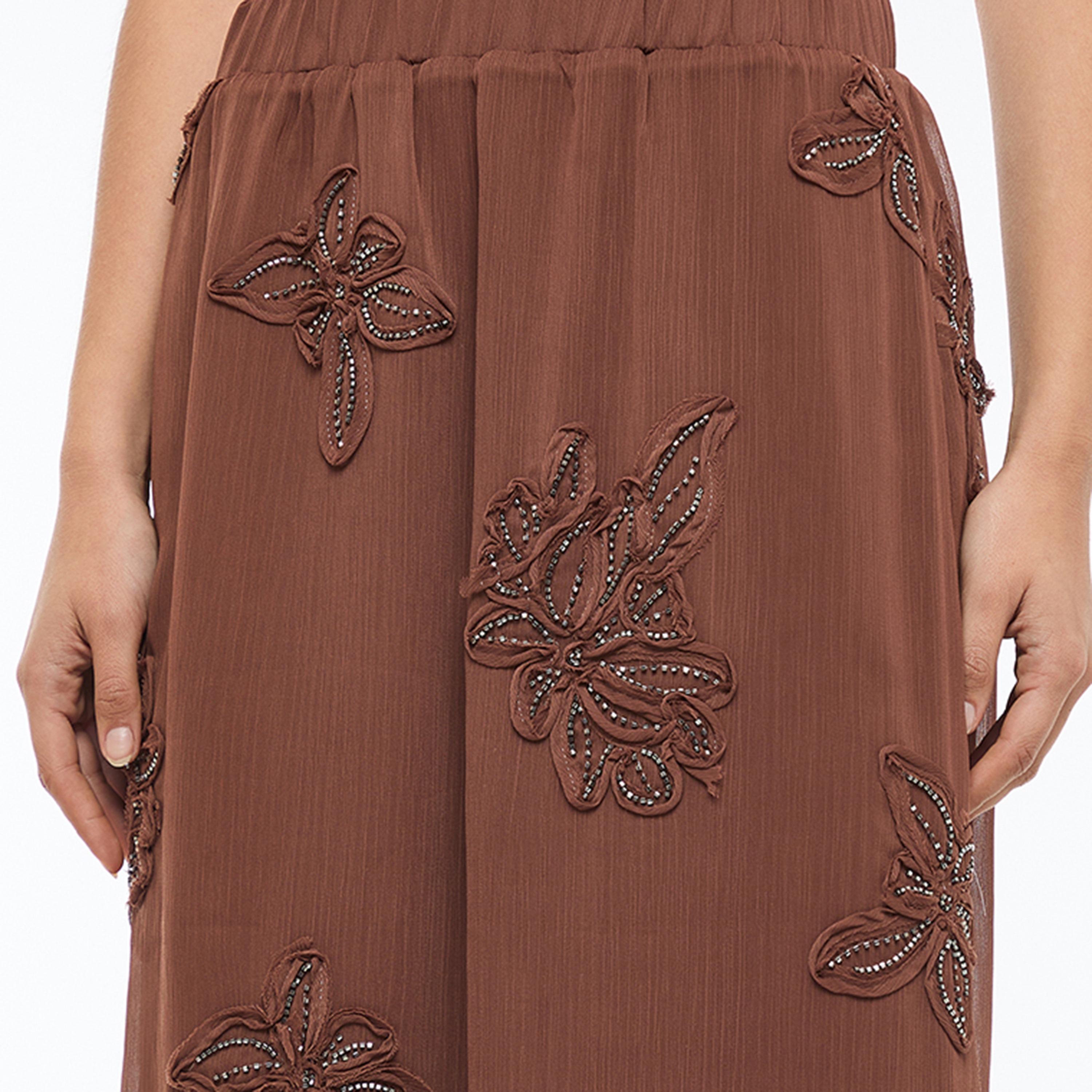 BCBG Brown Floral Embroidered A-line Women's Skirt-women-clothing-bottoms-skirts-image-5