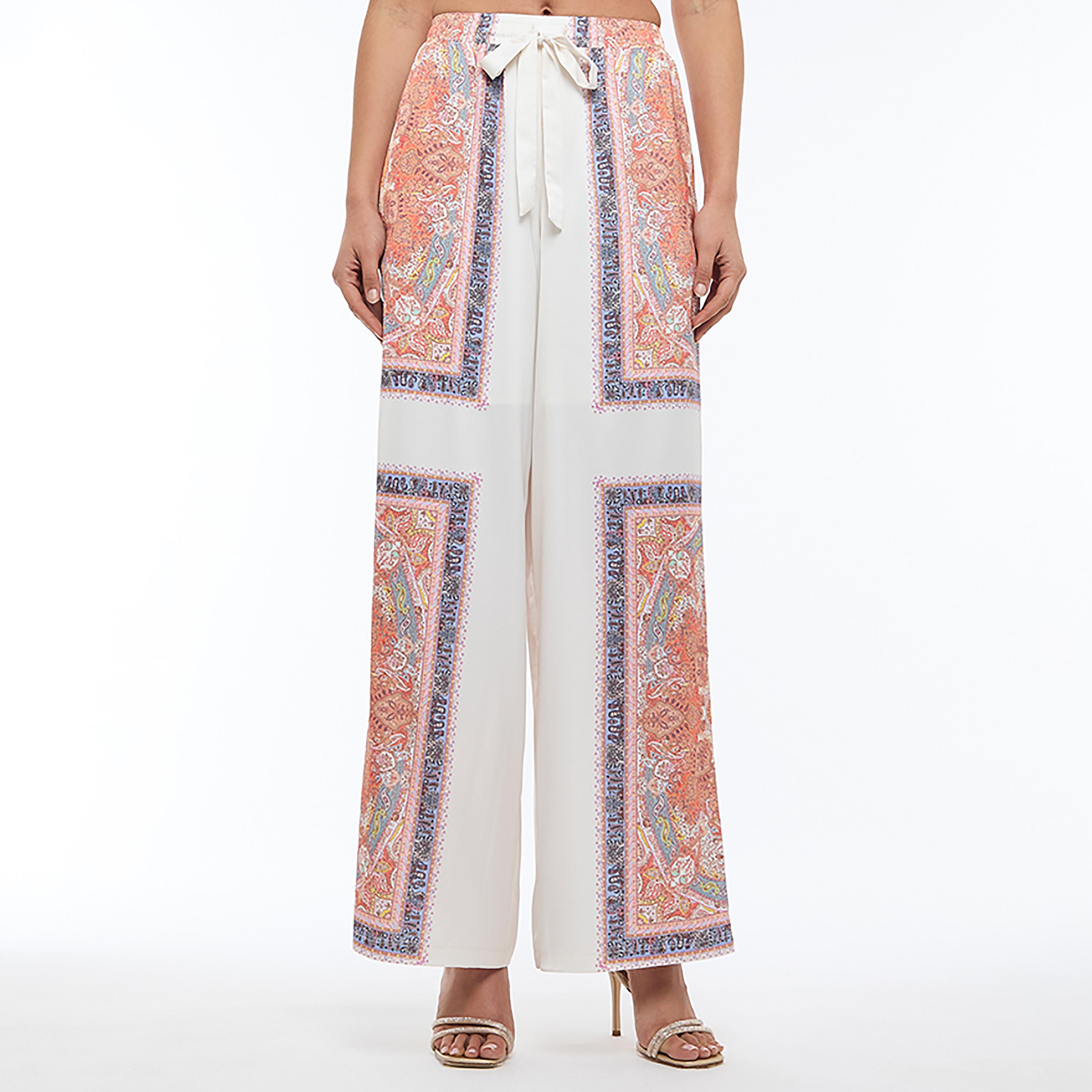 بنطلون نسائي أرجل واسعة ساتان مطبوع متعدد الألوان من بي سي بي جي-women-clothing-bottoms-trousers-image-1