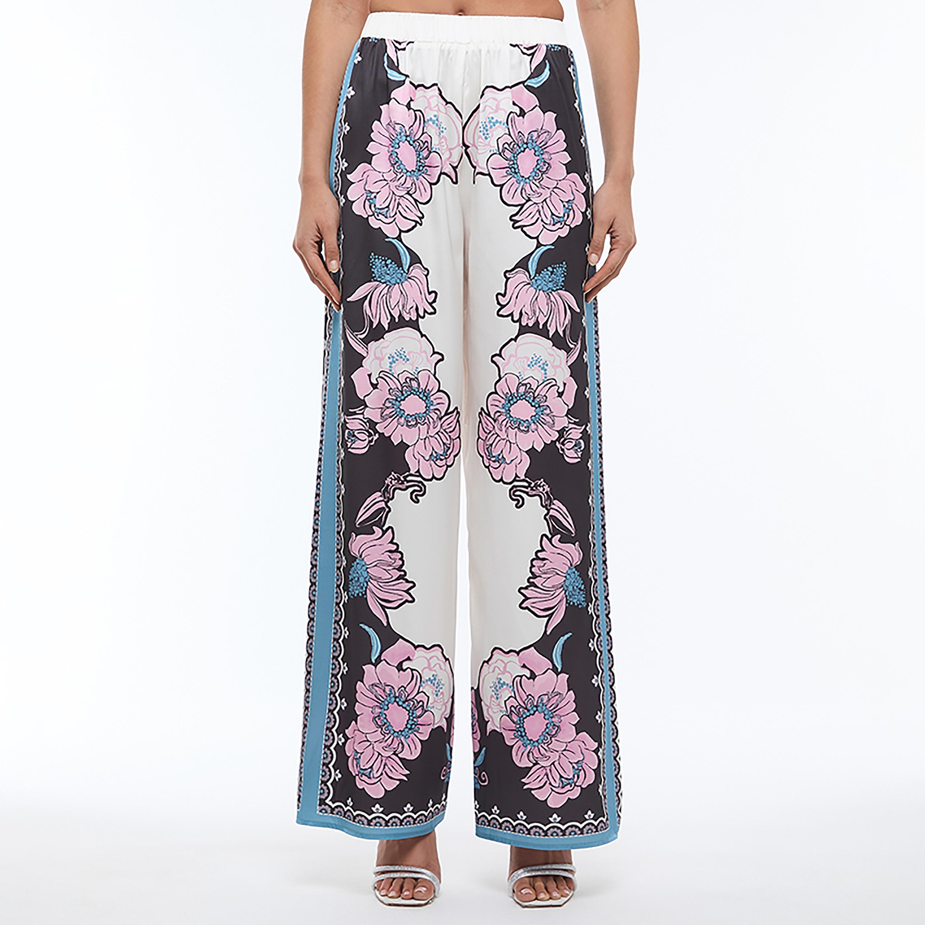 BCBG Multicolour Floral Print Wide Leg Women's Trousers-women-clothing-bottoms-trousers-image-1