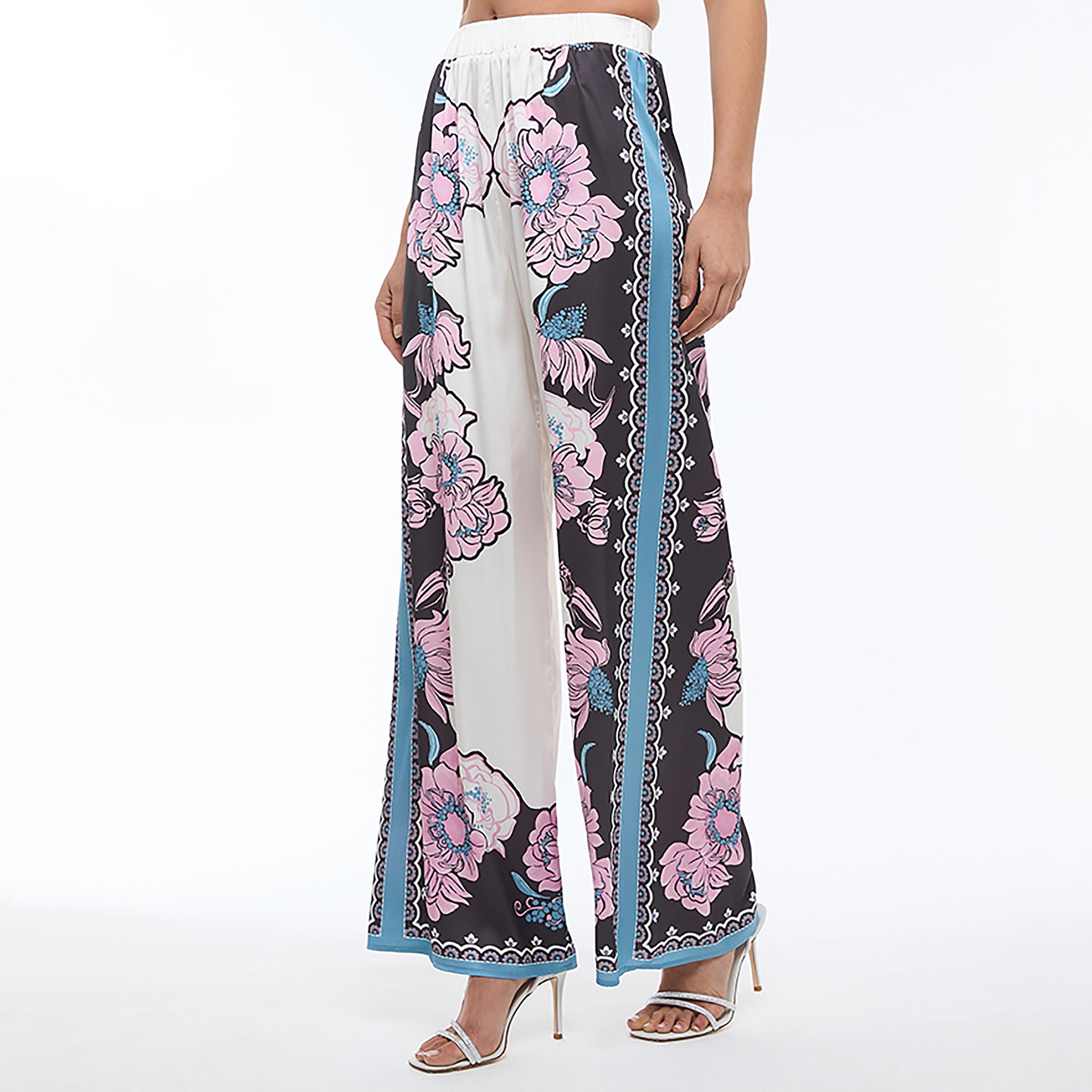 بنطلون نسائي أرجل واسعة بطبعة زهور متعددة الألوان من بي سي بي جي-women-clothing-bottoms-trousers-image-3