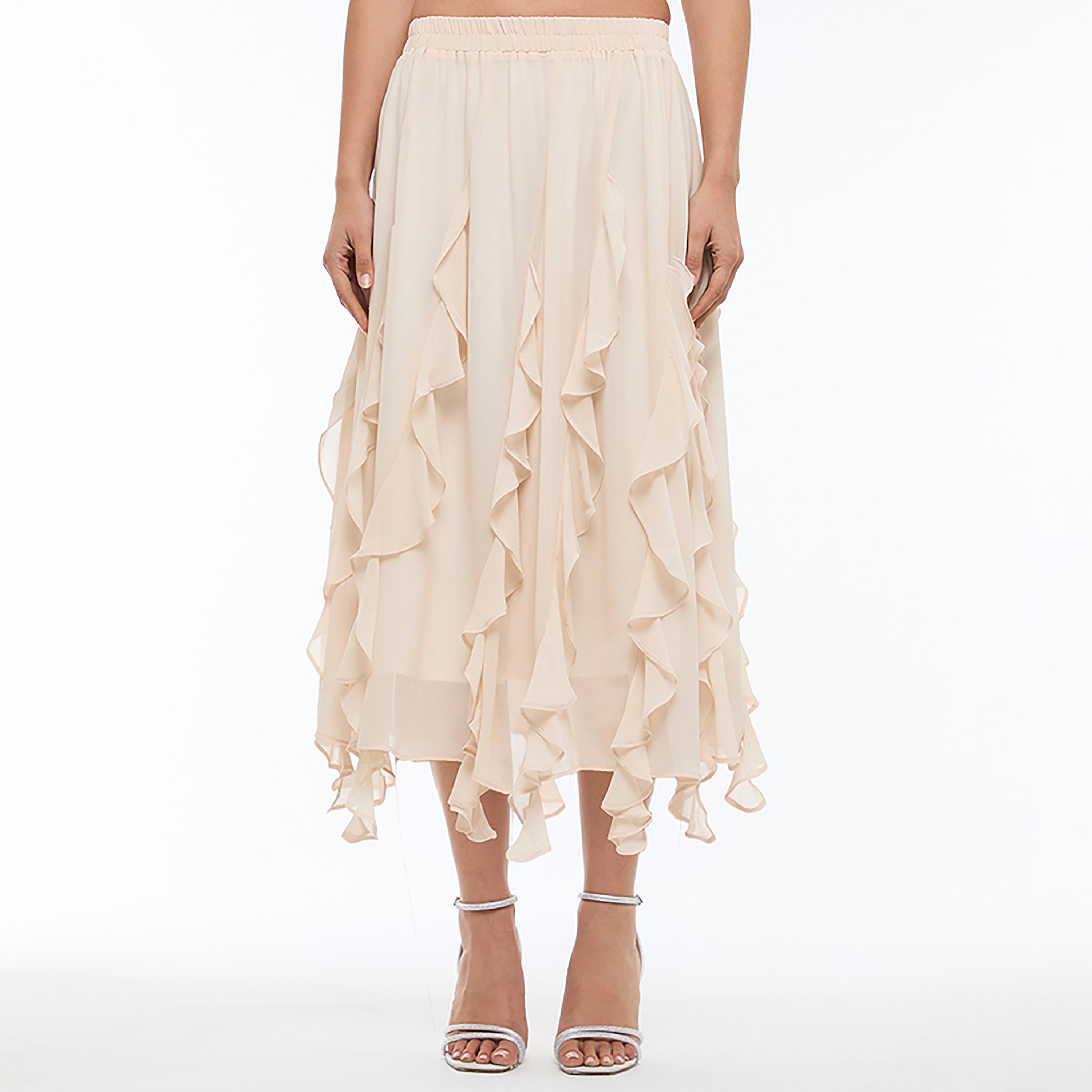 BCBG Beige Ruffled Asymmetric Women's Skirt-women-clothing-bottoms-skirts-image-1