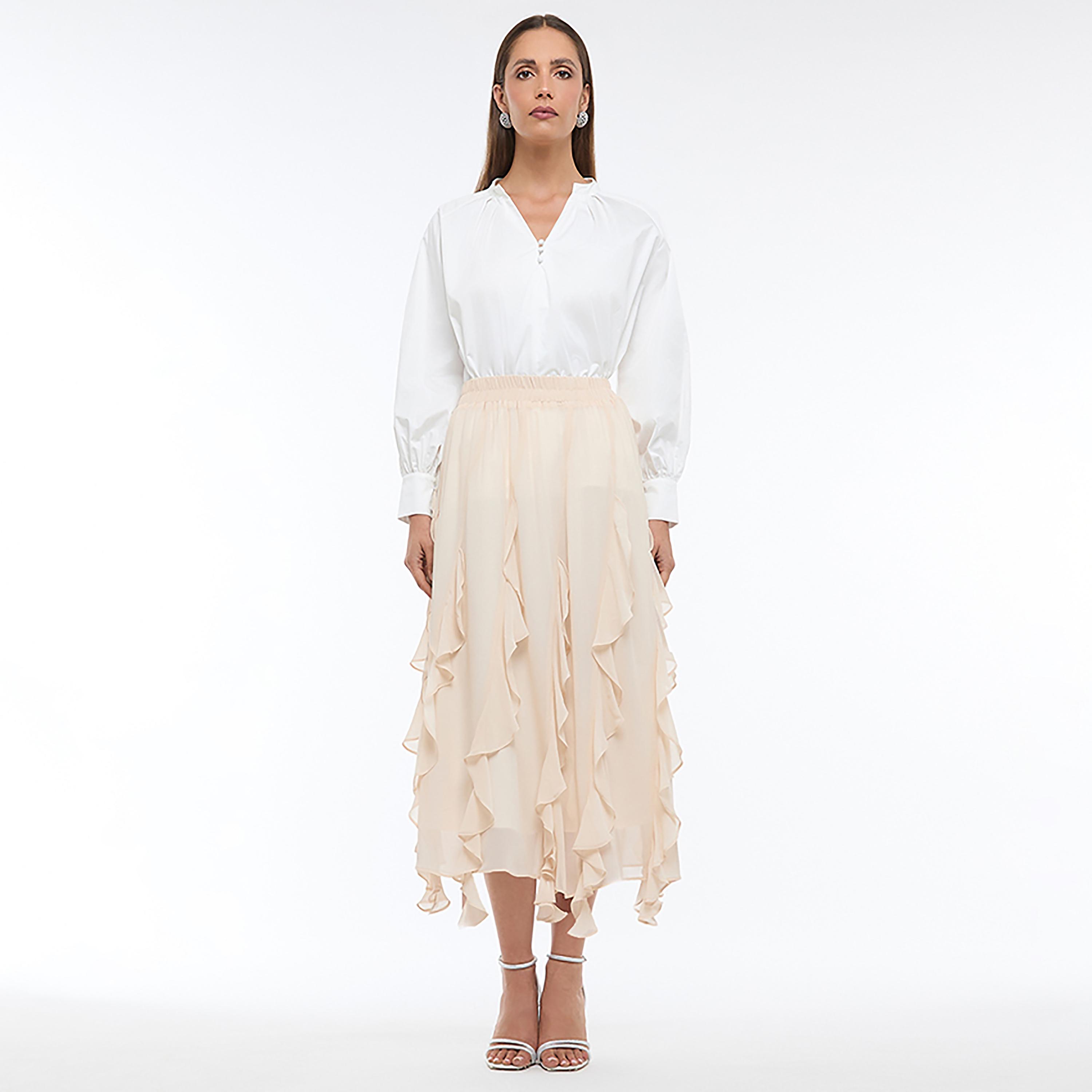 BCBG Beige Ruffled Asymmetric Women's Skirt-women-clothing-bottoms-skirts-image-2